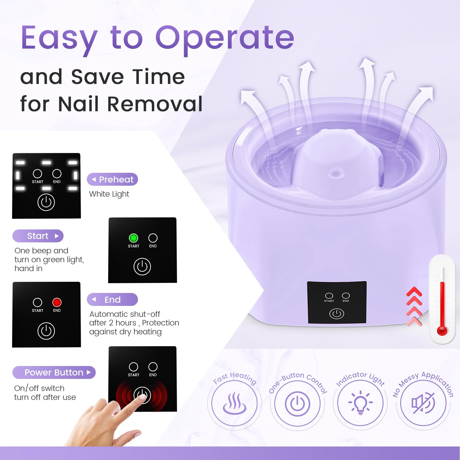 Yokilly Heated Nail Soaking Bowl – 50% Faster Nail Soak Off, Electric Manicure Bowl for Home Use (Purple)