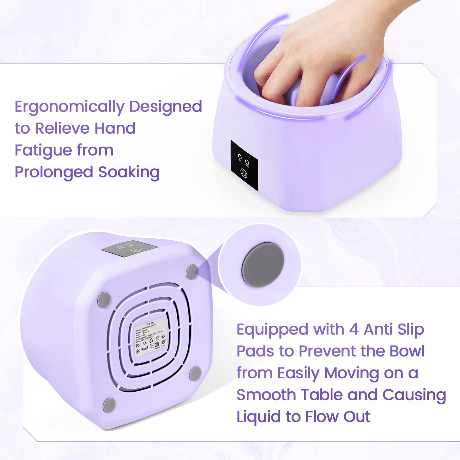 Yokilly Heated Nail Soaking Bowl – 50% Faster Nail Soak Off, Electric Manicure Bowl for Home Use (Purple)
