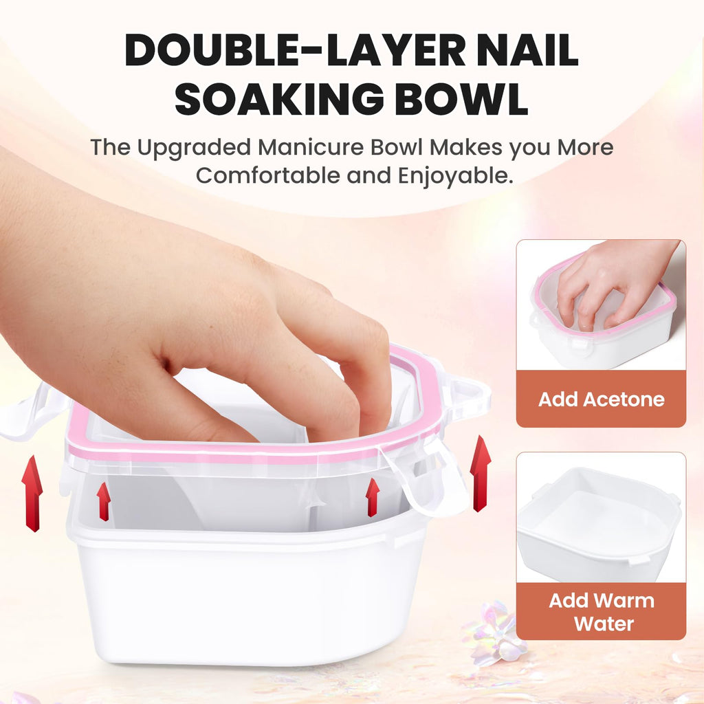 Yokilly Hand & Foot Nail Soaking Bowl Set – 12-Piece Large, Acetone-Proof PT Material (Pink/Clear)