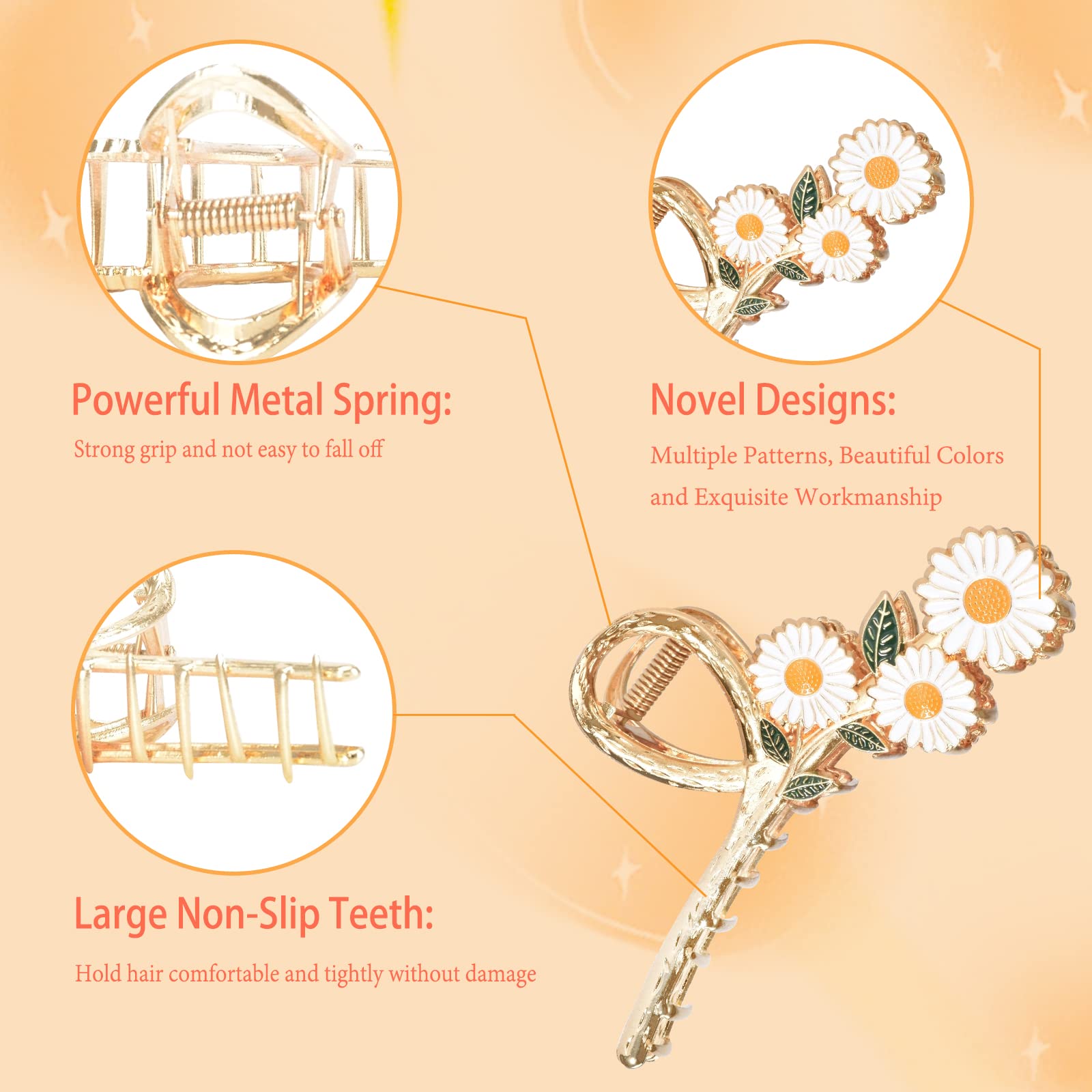 Yonchic 3-Piece Flower Metal Hair Clips – Multicolor Daisy Tulip Claws for Thin to Medium Hair | Strong Hold & Non-Slip