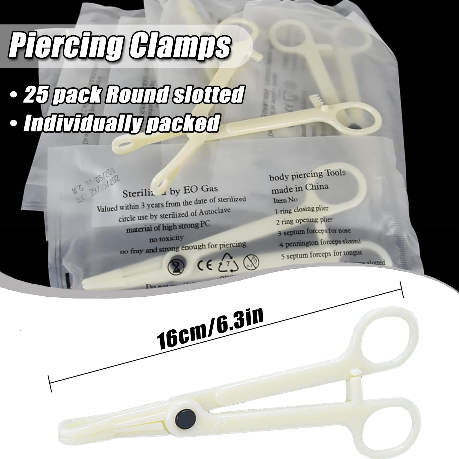 YONGDA 25Pcs Disposable Piercing Clamps – Self-Locking, Round Slot, PVC, Home & Studio Use