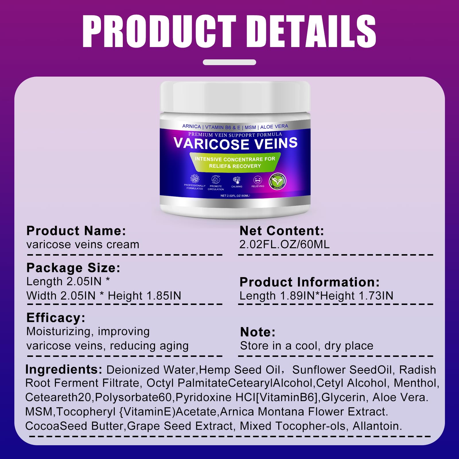 Yongsenina Varicose Veins Cream for Legs – Lightweight, Non-Sticky Vein & Spider Vein Treatment
