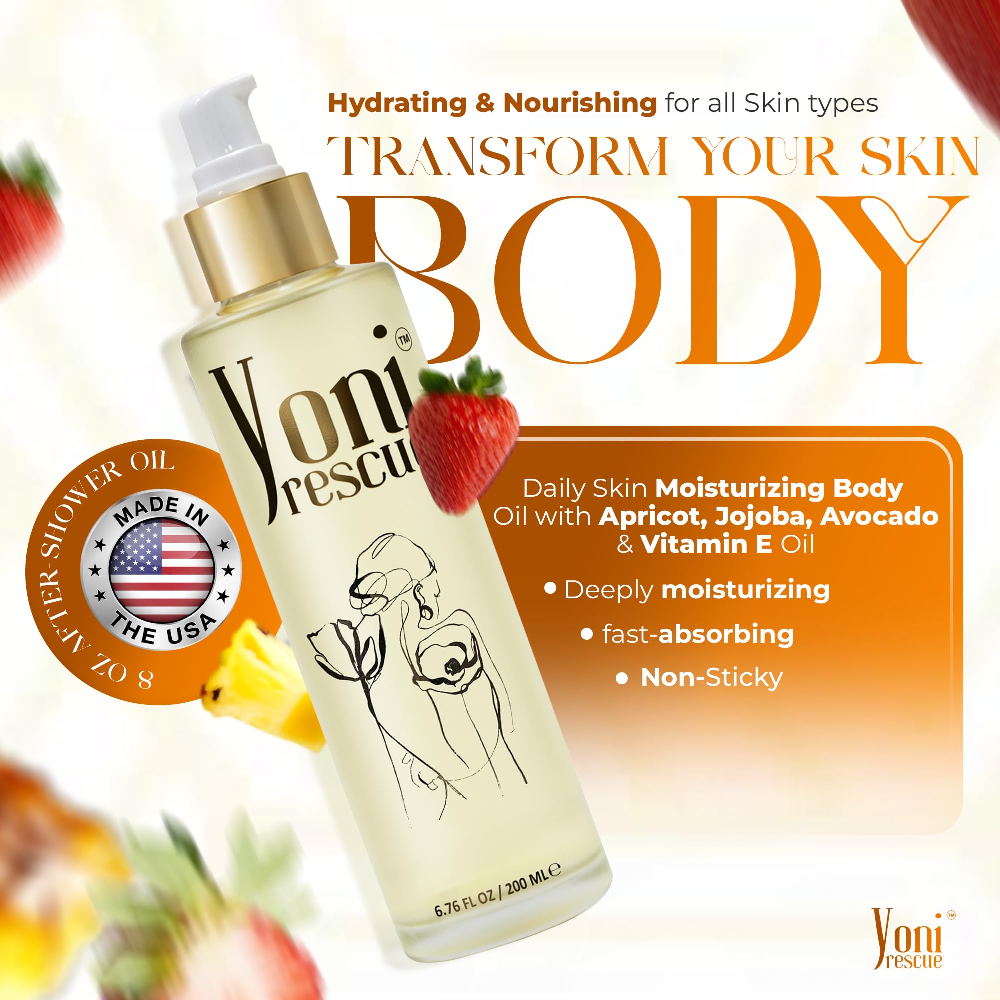 Yoni Rescue Vanilla Body Oil – Daily Skin Moisturizer with Apricot, Jojoba, Avocado & Vitamin E (6.76 oz)
