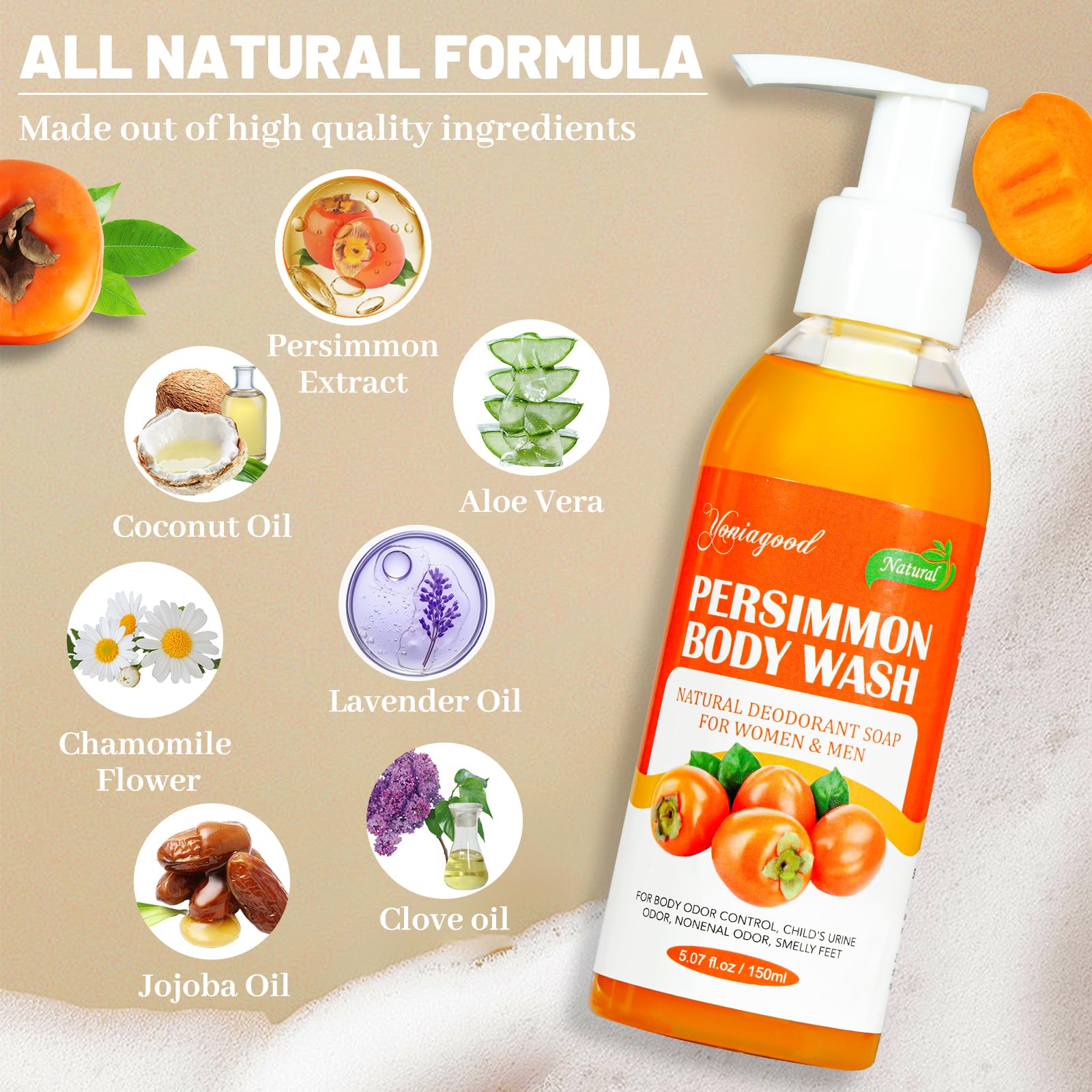 2-Pack Persimmon Body Wash for Odor Control | Yoniagood