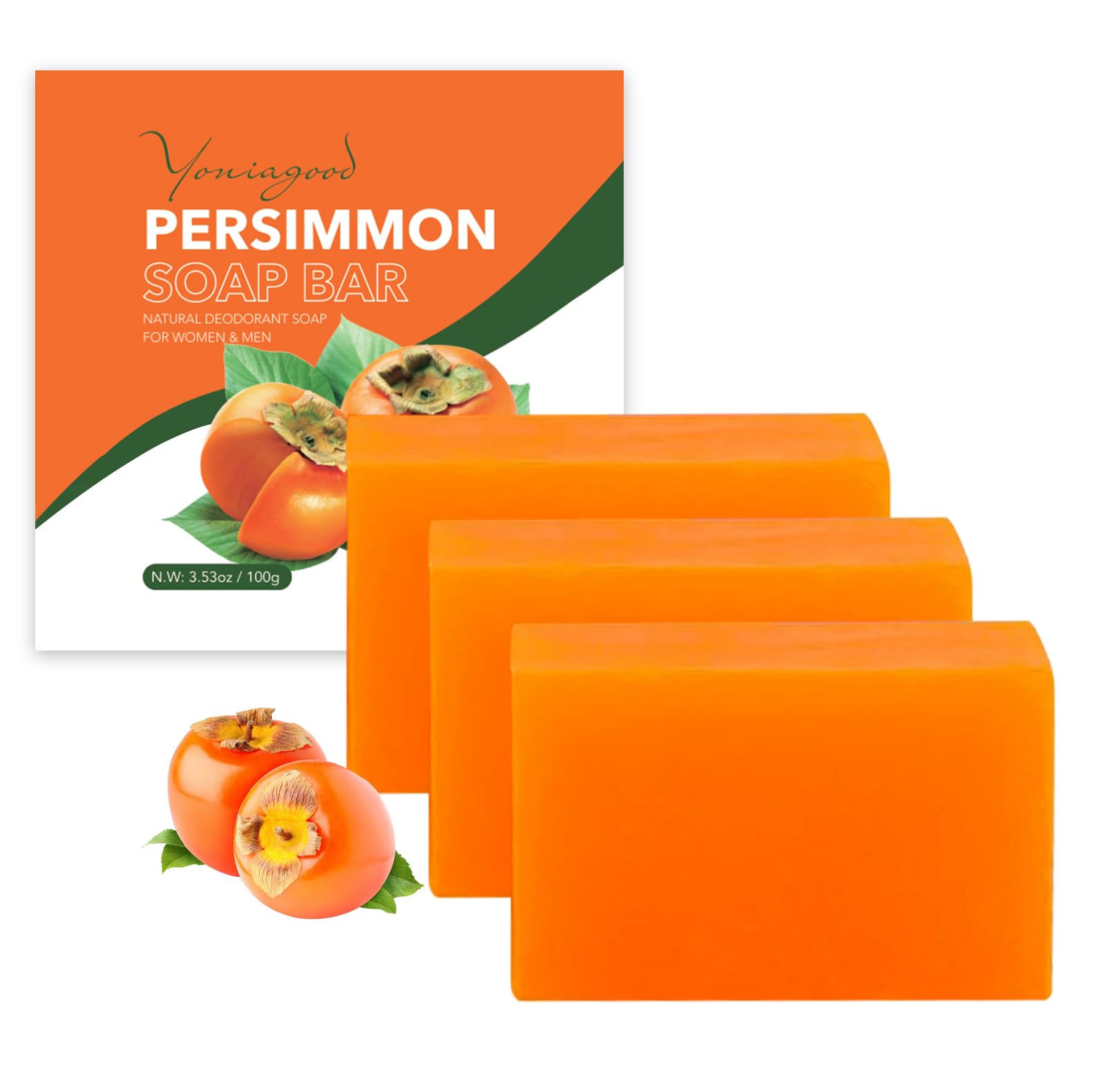 yoniagood 3 PCS Persimmon Soap Bar for Odor Control – Natural Deodorant Body Soap