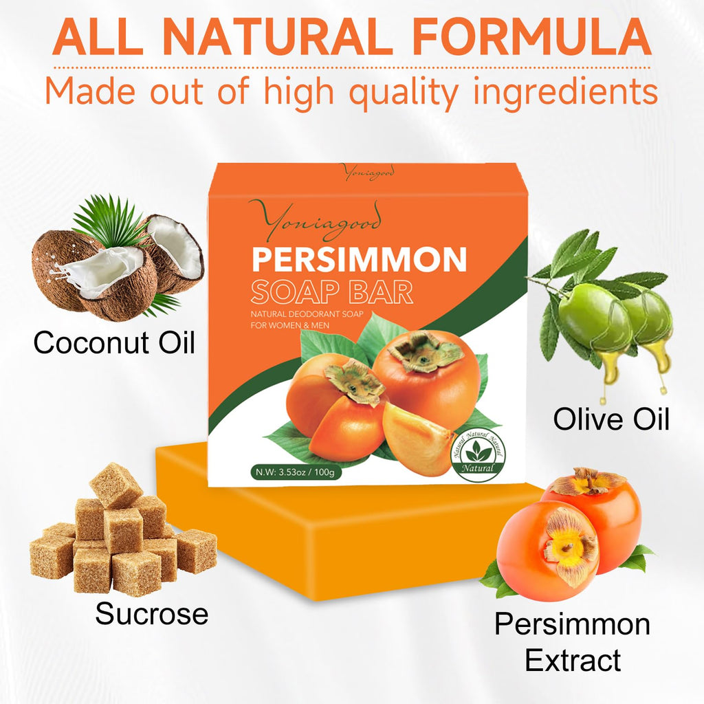 yoniagood 3 PCS Persimmon Soap Bar for Odor Control – Natural Deodorant Body Soap