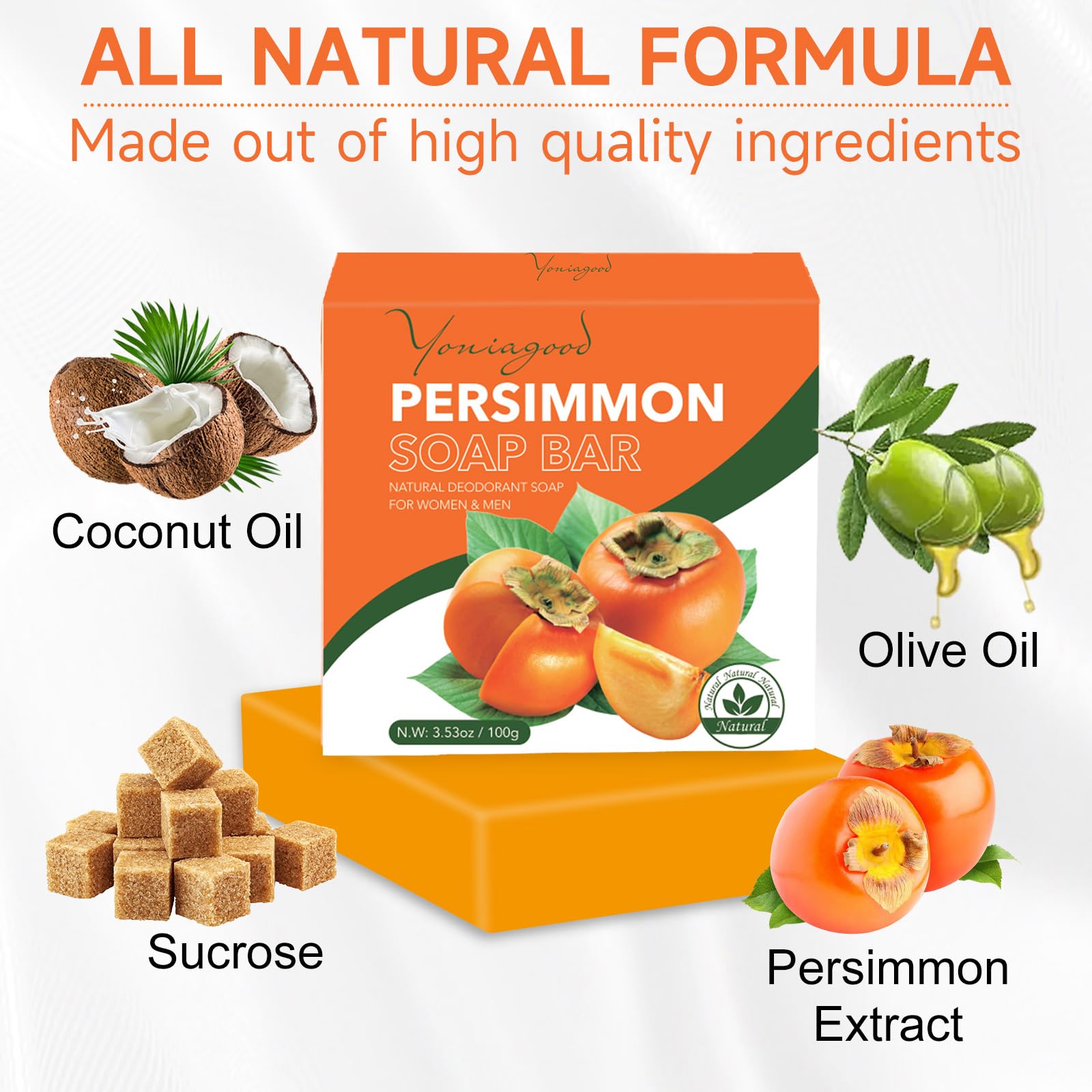 yoniagood 3 PCS Persimmon Soap Bar for Odor Control – Natural Deodorant Body Soap