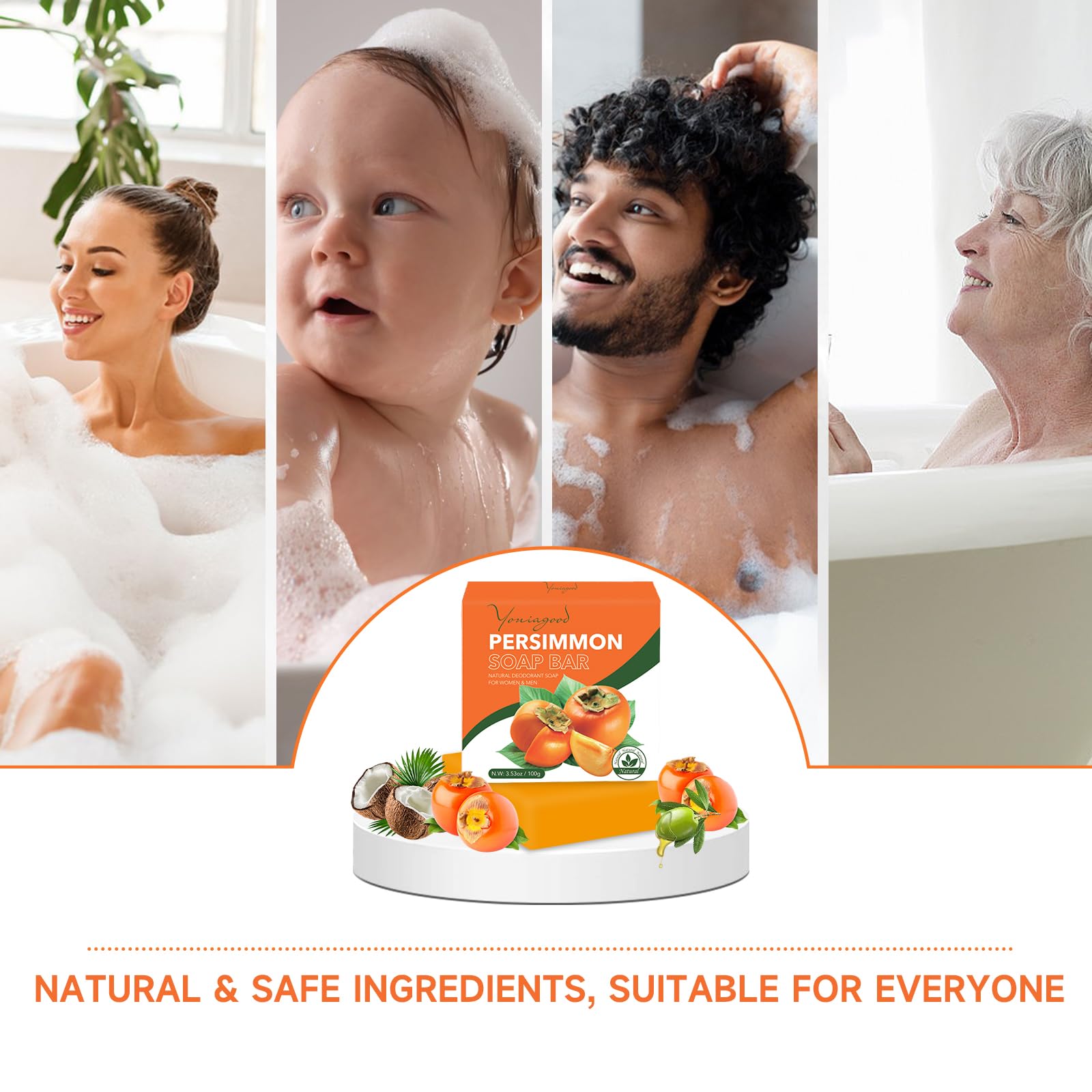 yoniagood 3 PCS Persimmon Soap Bar for Odor Control – Natural Deodorant Body Soap