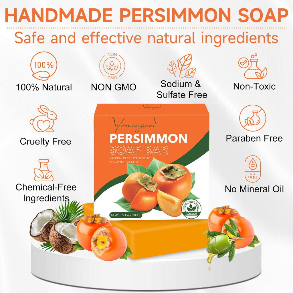 yoniagood 3 PCS Persimmon Soap Bar for Odor Control – Natural Deodorant Body Soap