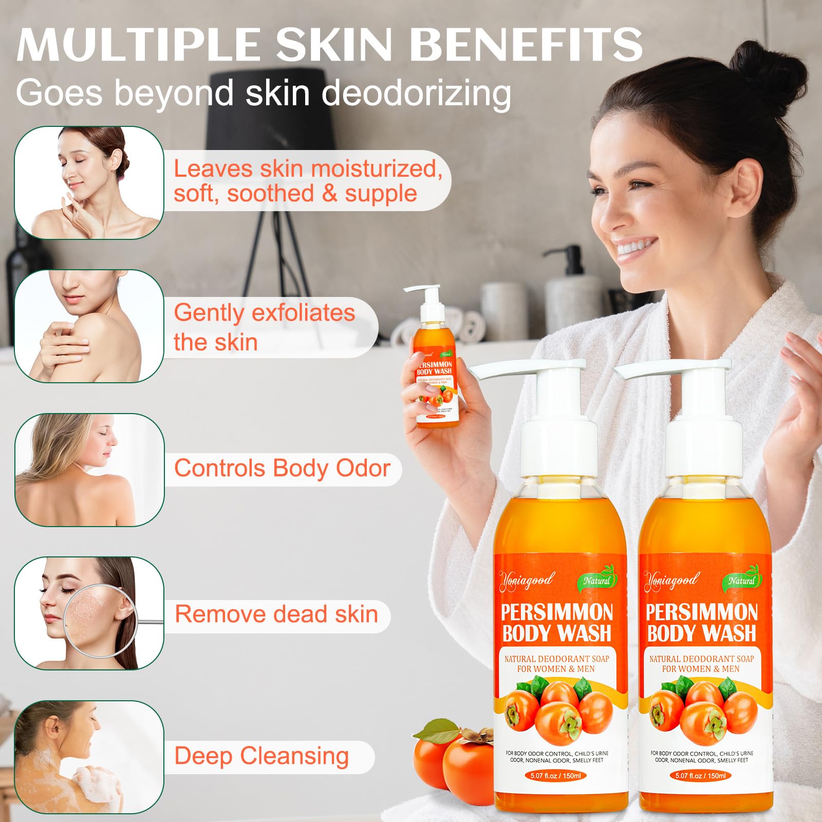 2-Pack Persimmon Body Wash for Odor Control | Yoniagood