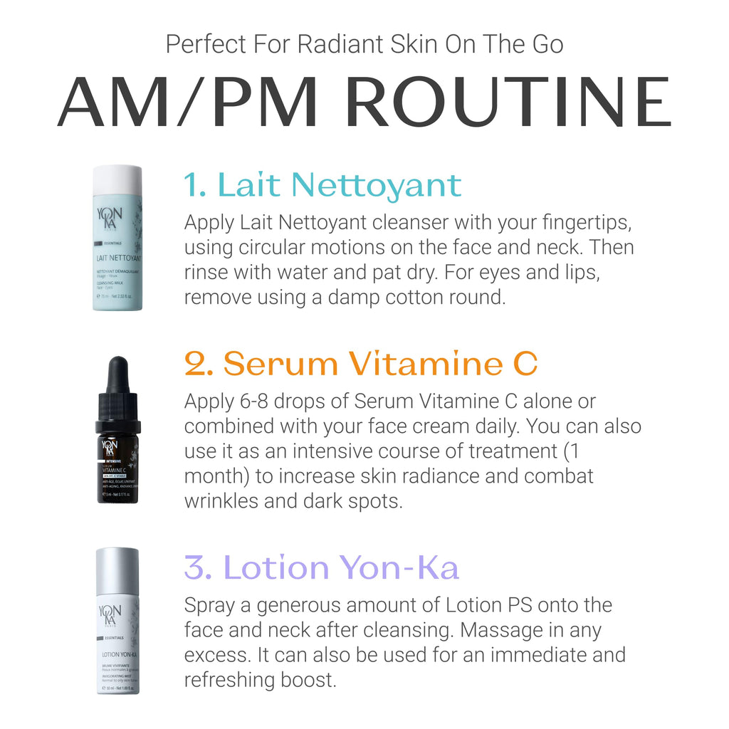Yon-Ka Vitamin C Travel Set – Gentle Milk Cleanser, Lotion Yon-Ka Toner & Vitamin C Serum | 3-Piece Travel Size
