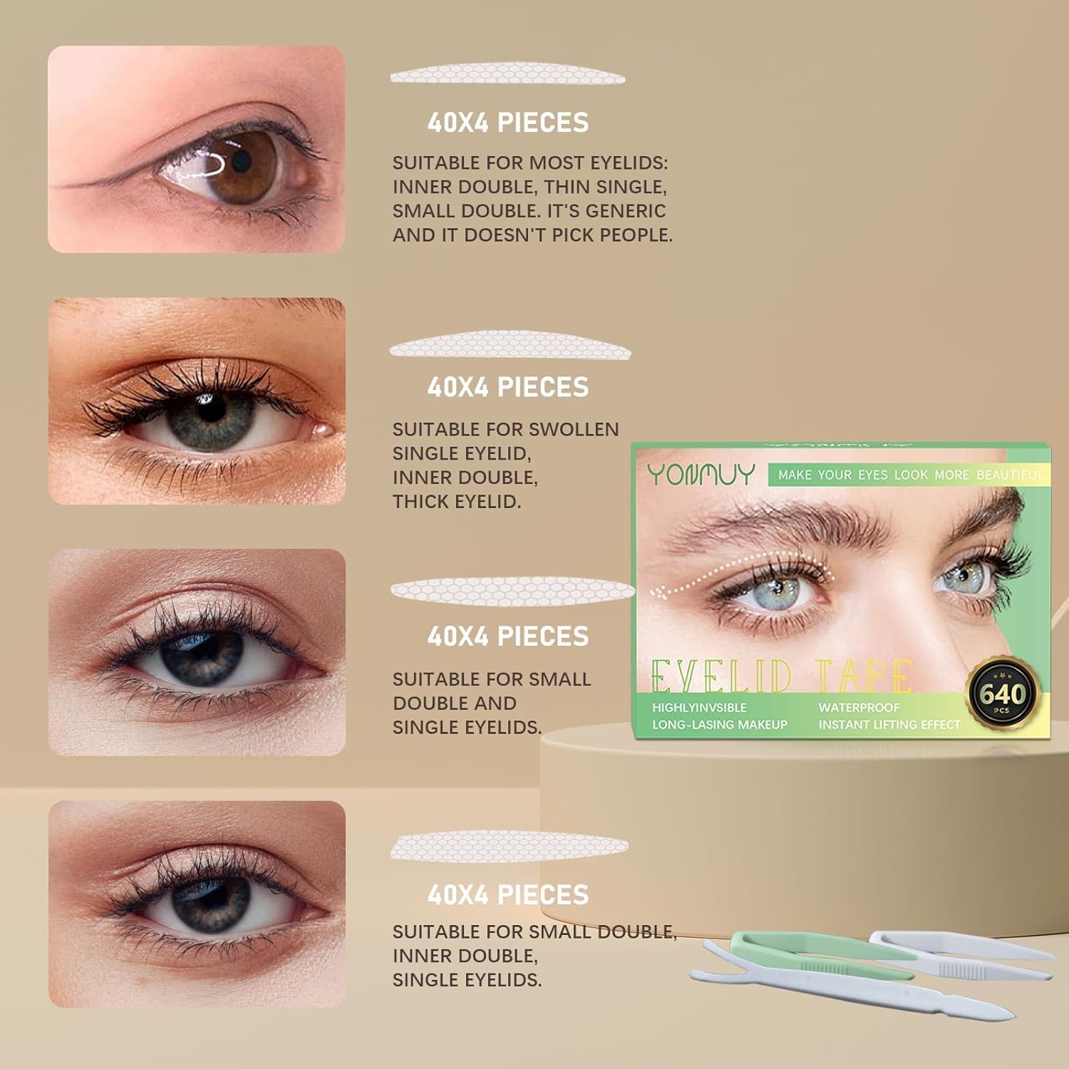 YONMUY Invisible Double Eyelid Tape – Waterproof, Comfortable Daily Strips
