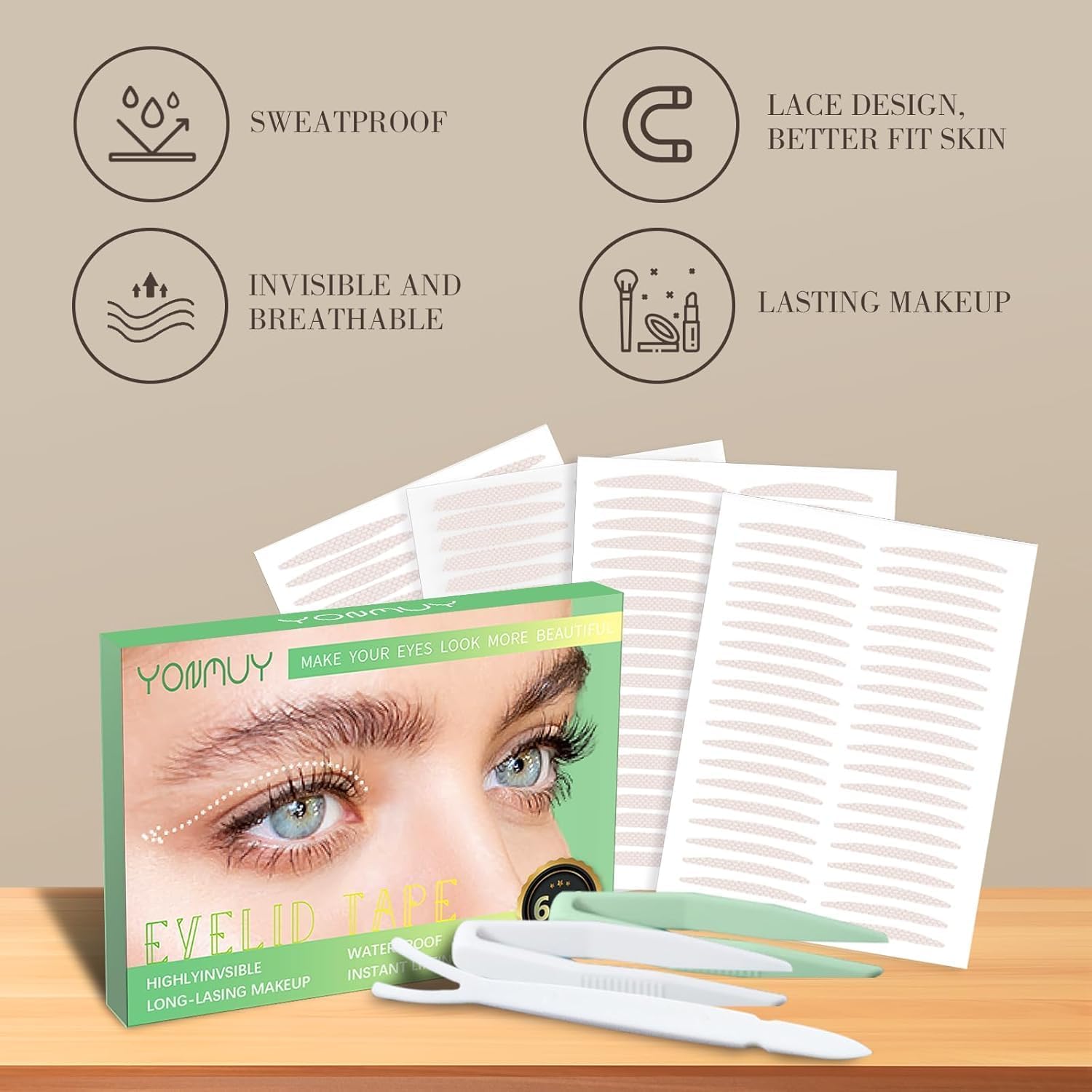 YONMUY Invisible Double Eyelid Tape – Waterproof, Comfortable Daily Strips