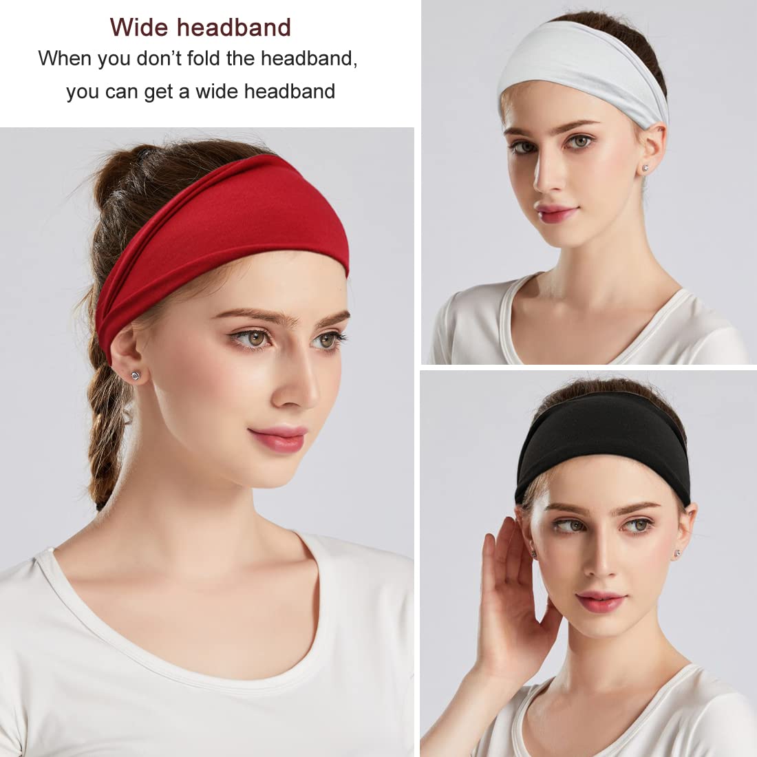 YONUF Fashion Headbands for Women | Wide Headbands, 6-Pack for Yoga & Workout