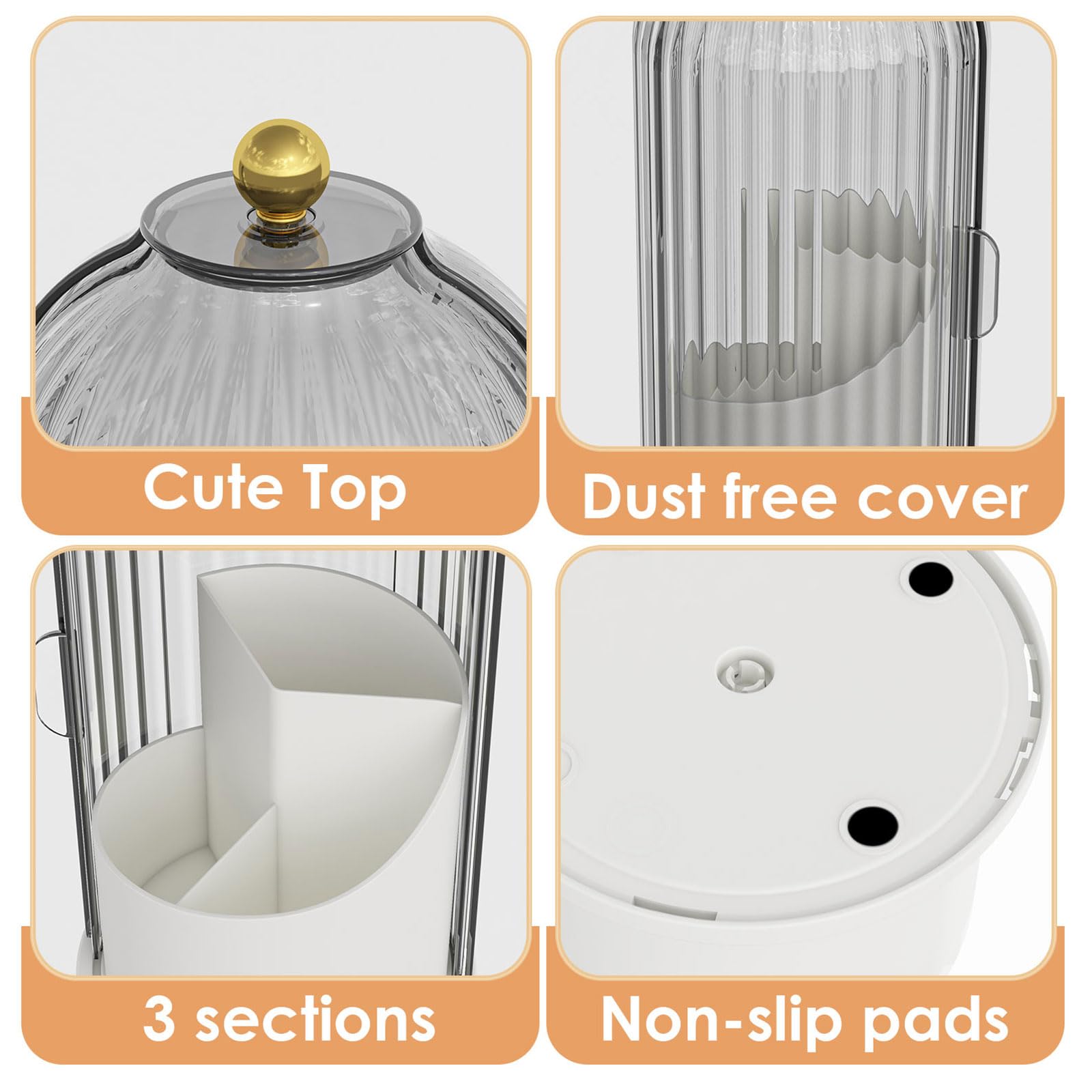 YOOLENS Makeup Brush Holder with Lid - 360° Rotating Clear Dustproof Organizer (Gray)