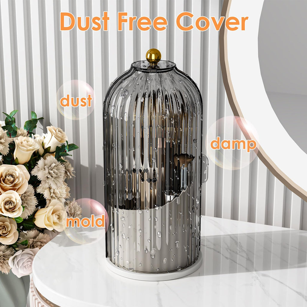YOOLENS Makeup Brush Holder with Lid - 360° Rotating Clear Dustproof Organizer (Gray)