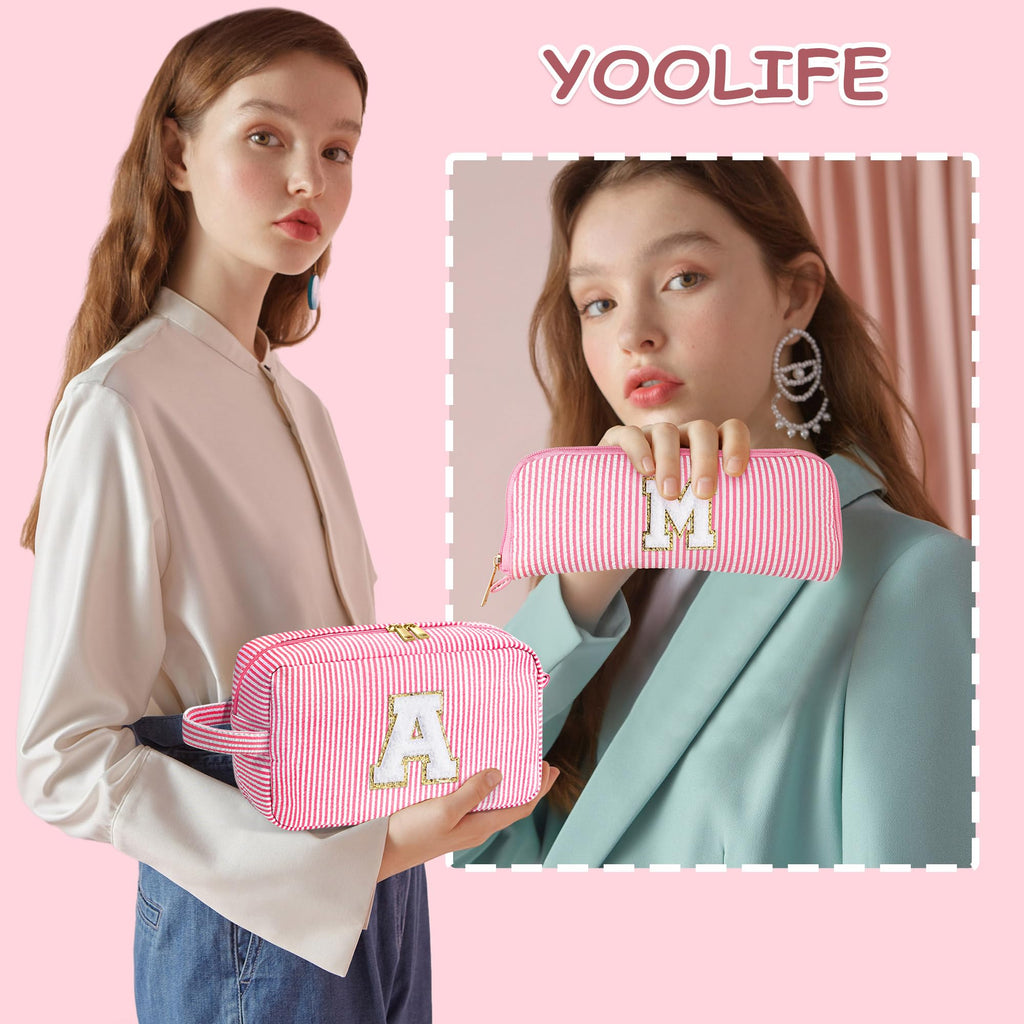 YOOLIFE Bridal Shower Gifts — 2-Pack Initial Purple Bridesmaid Makeup Bags