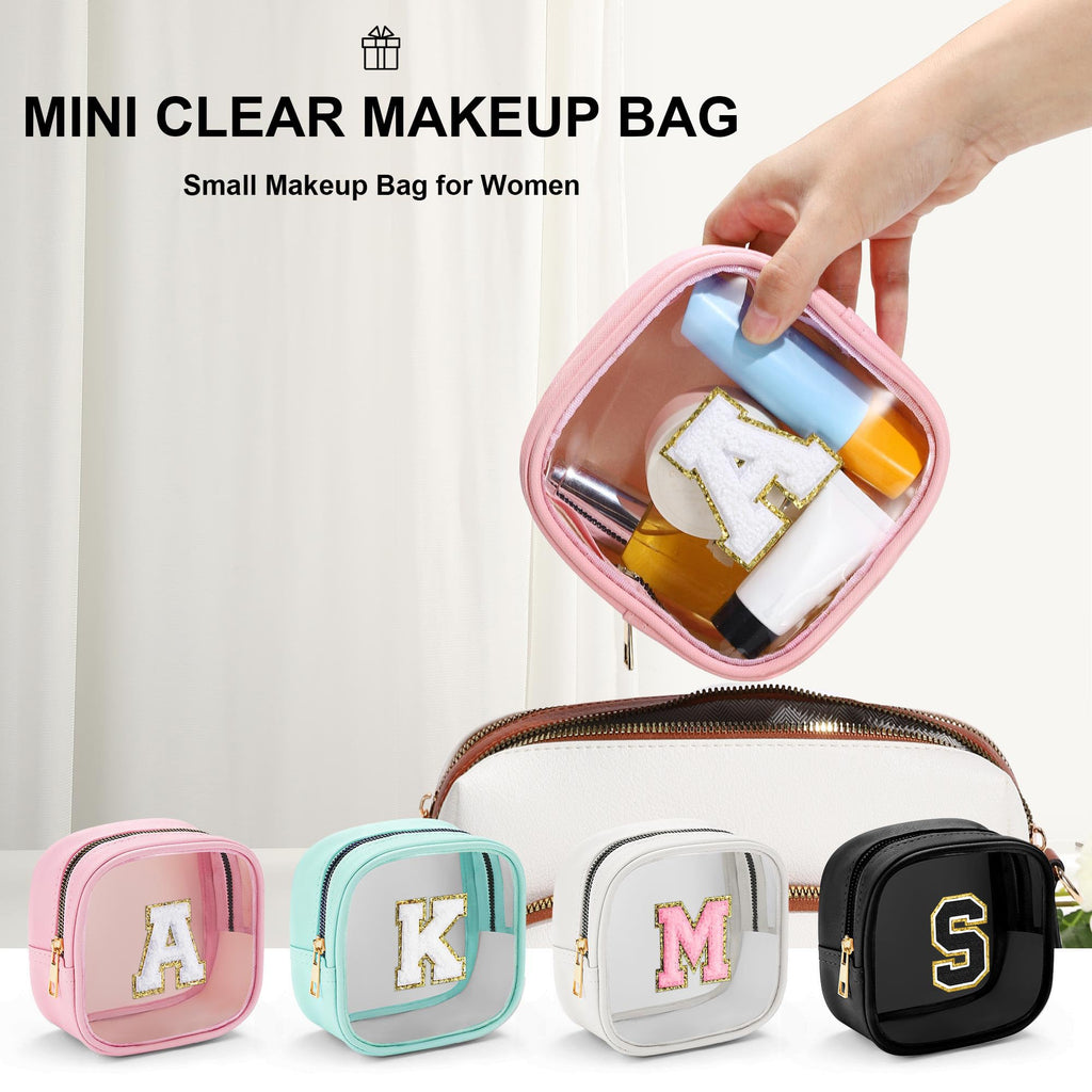 YOOLIFE Mini Initial Makeup Bag – Clear Travel Cosmetic Bag, Pink J