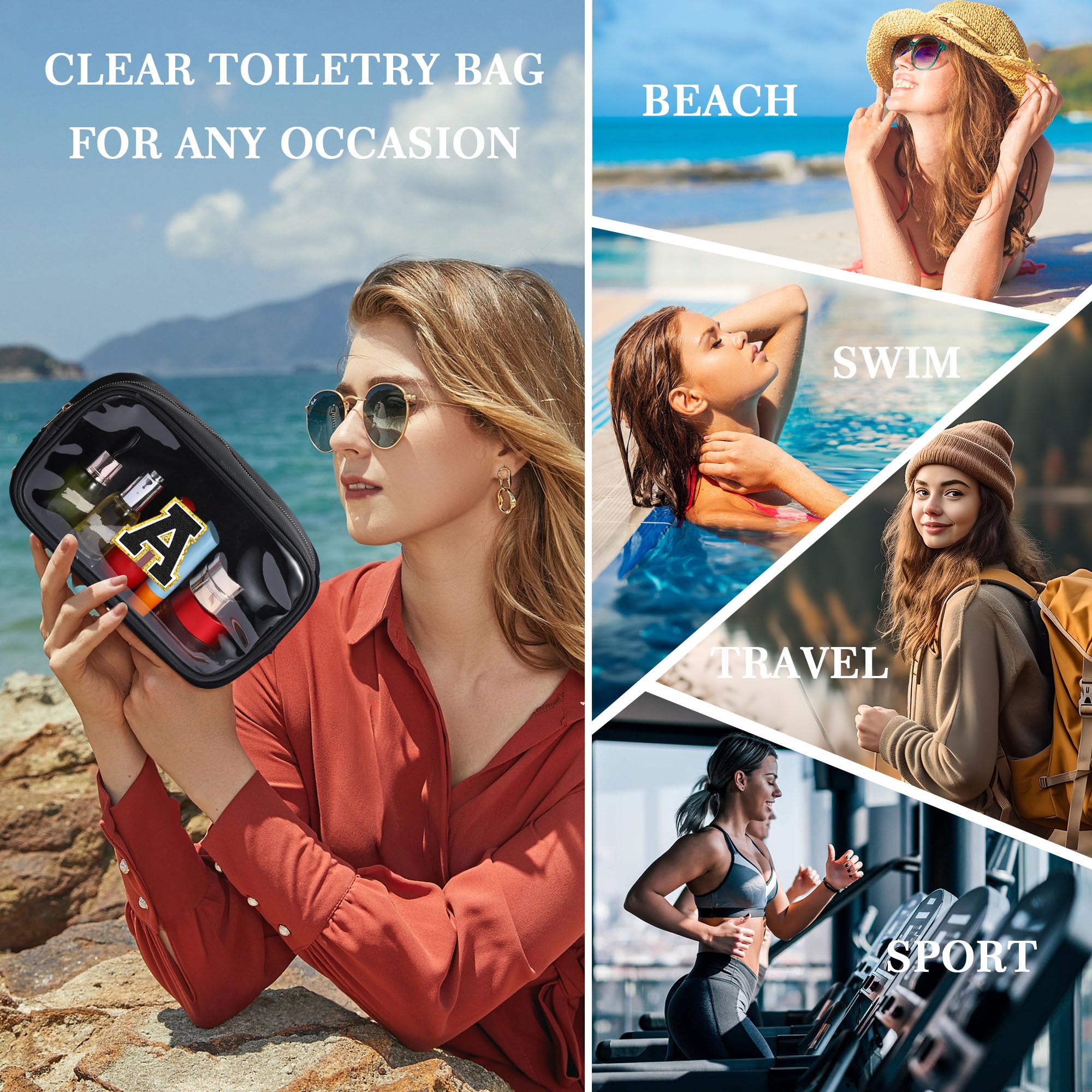 YOOLIFE Initial Clear Makeup Bag – Travel Toiletry Organizer for Women