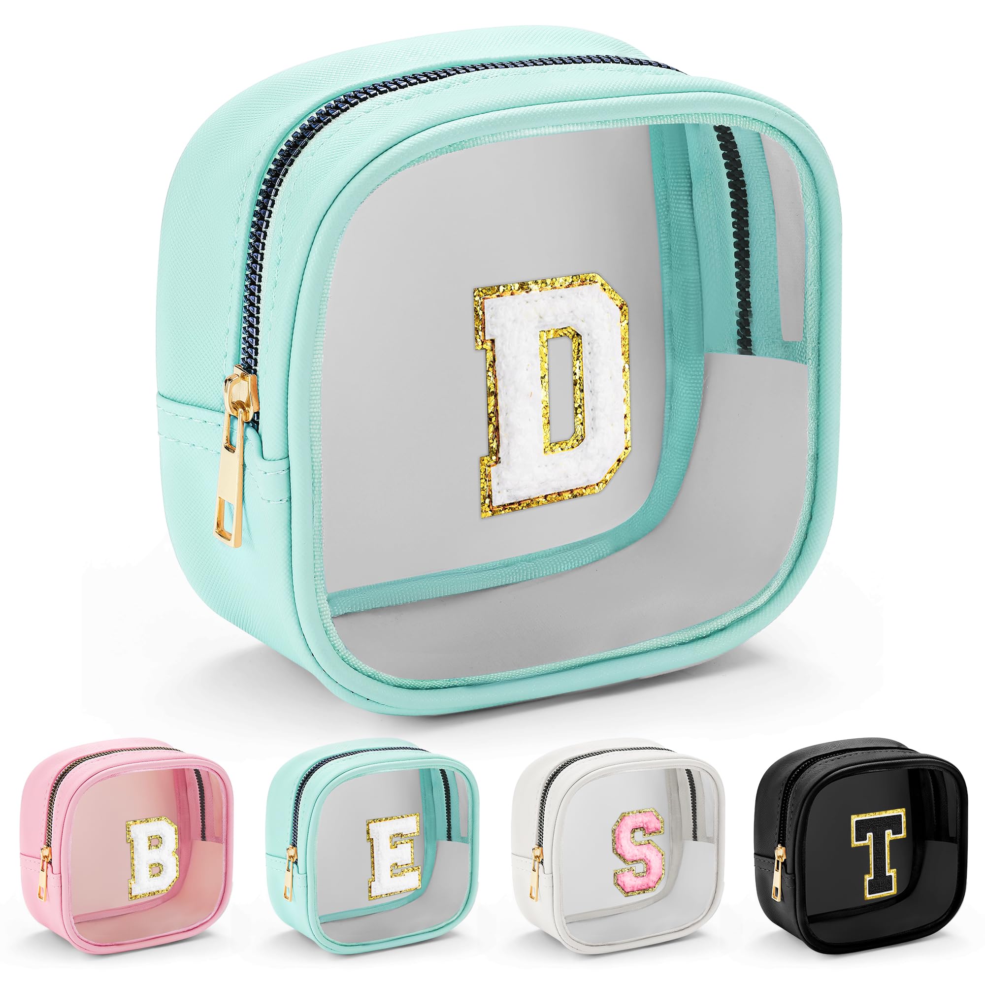 YOOLIFE Initial Clear Makeup Bag – Travel Toiletry Organizer, Mini Blue