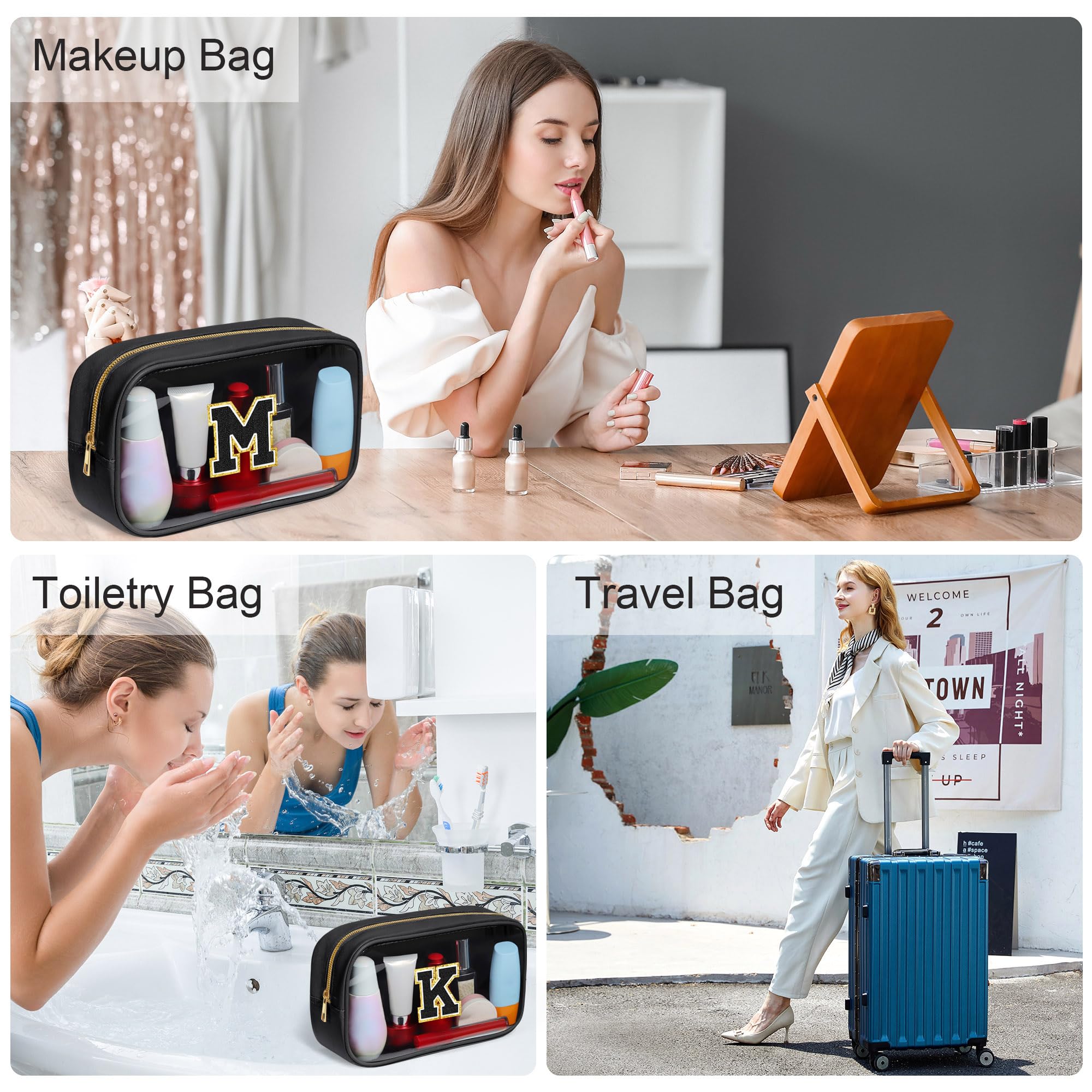 YOOLIFE Initial Clear Makeup Bag – Travel Toiletry Organizer for Women