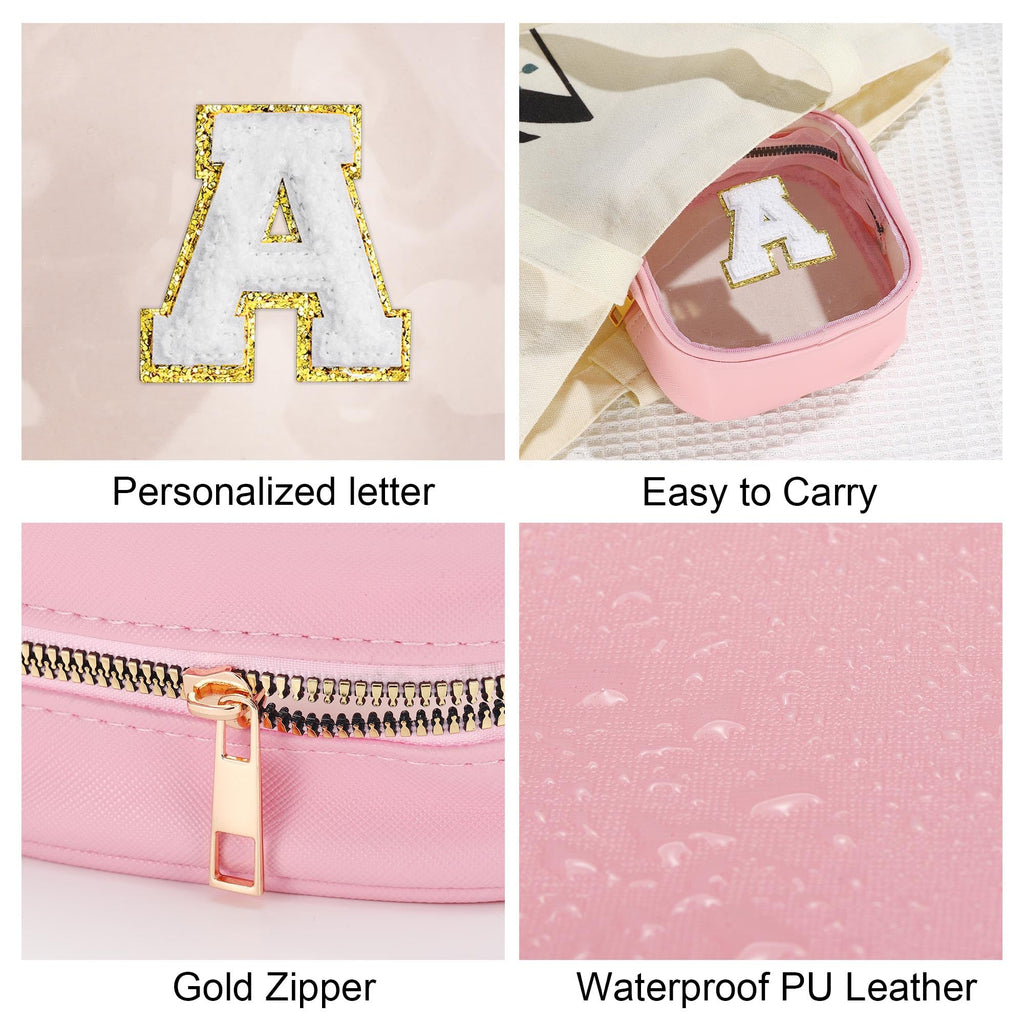 YOOLIFE Mini Initial Makeup Bag – Clear Travel Cosmetic Bag, Pink J