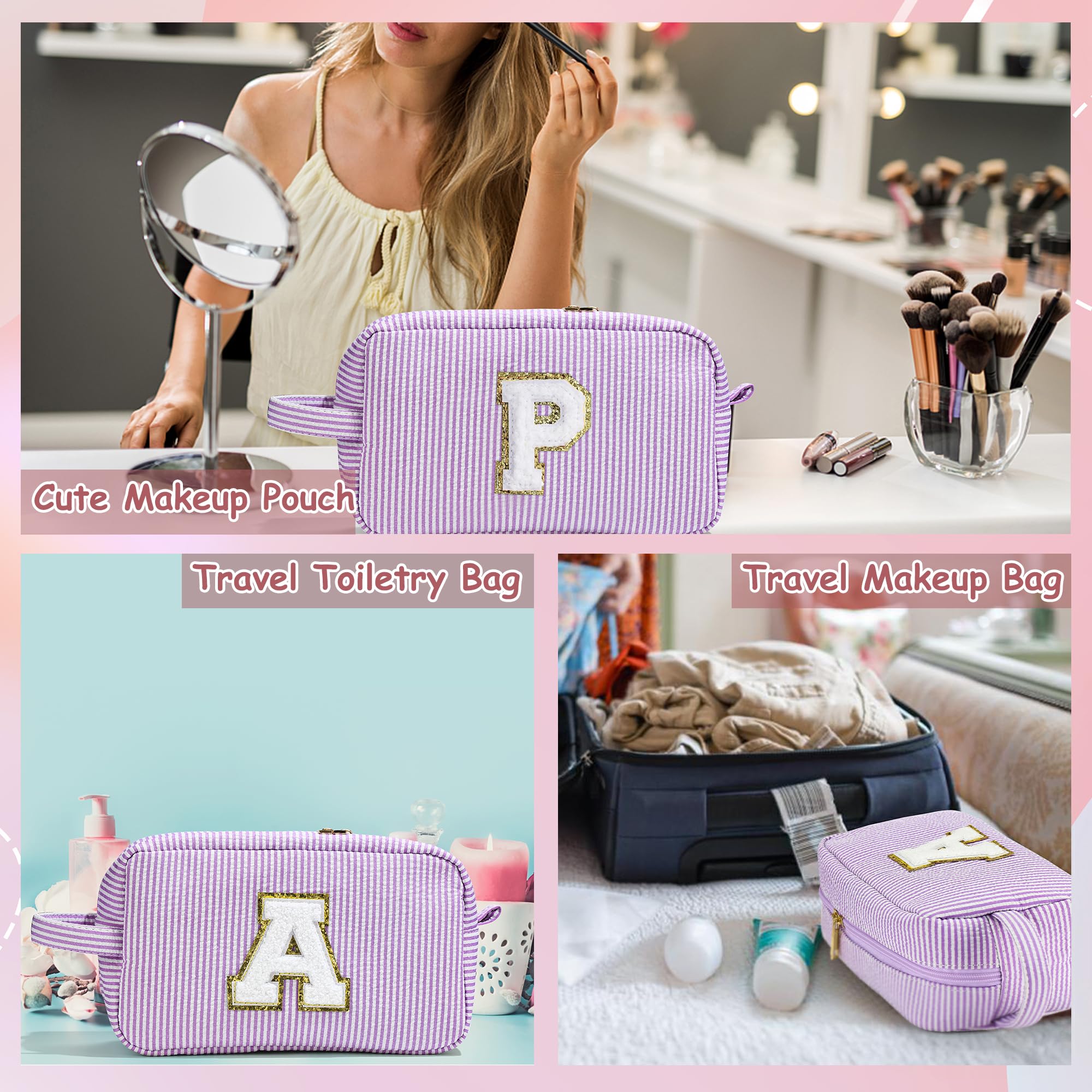YOOLIFE Bridal Shower Gifts — 2-Pack Initial Purple Bridesmaid Makeup Bags