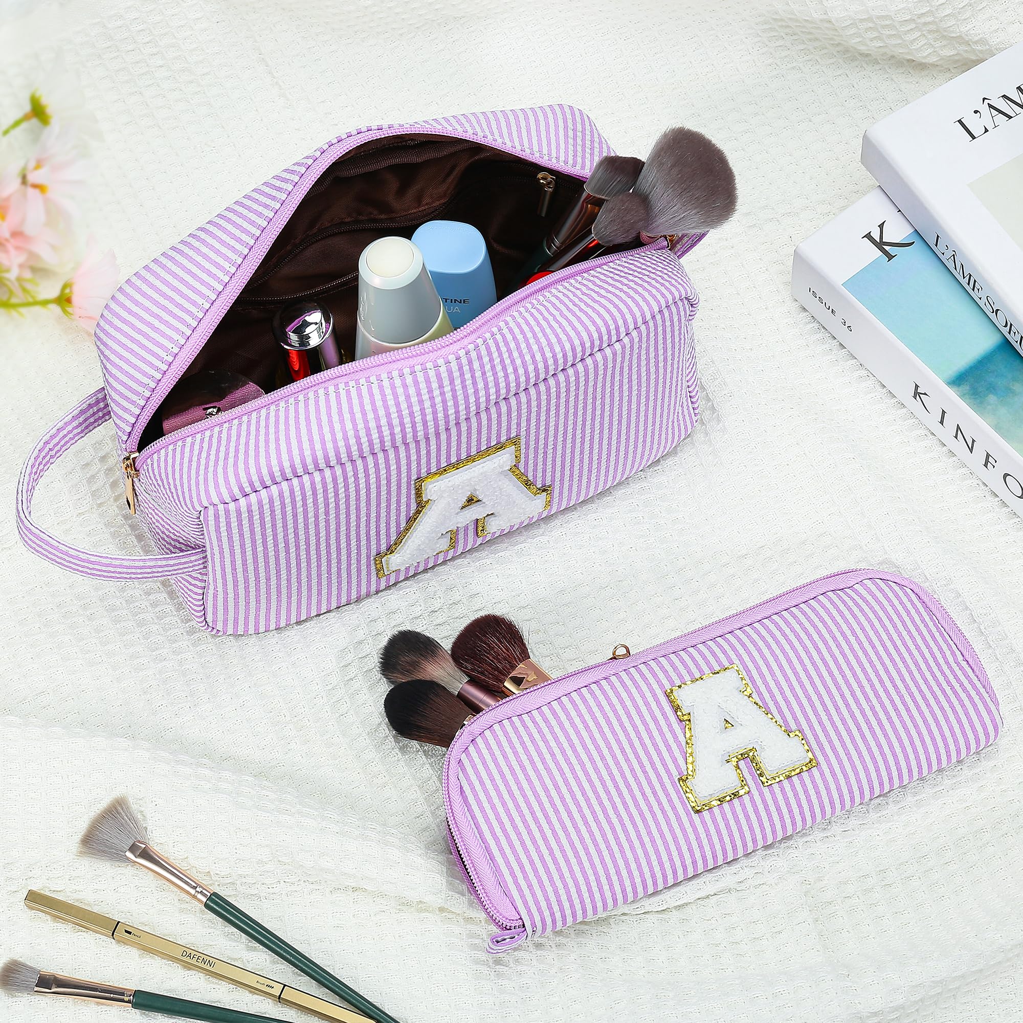 YOOLIFE Gifts for Mom - Personalized Initial Makeup Bags (Purple) 2-Pack