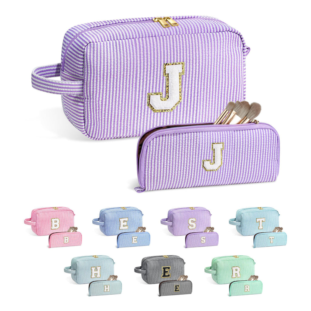 YOOLIFE Travel Cosmetic Bag with Monogram – Purple Makeup Pouch for Her