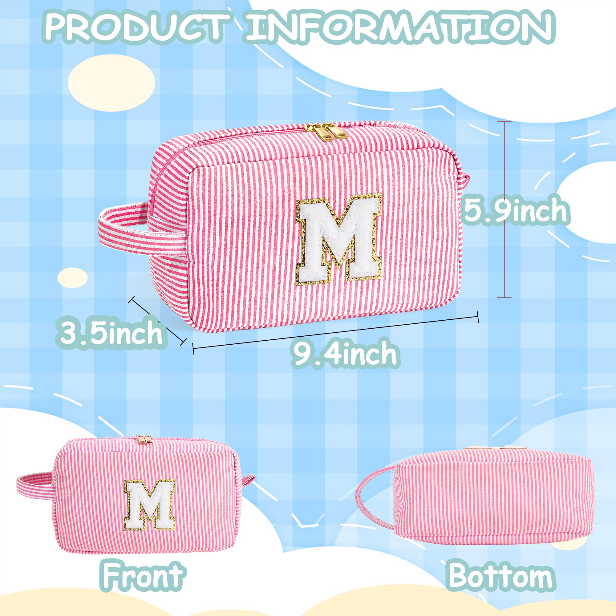 YOOLIFE Monogram Initial Blue Makeup Bag – 2-Pack Gift for Women, Personalized Letter C