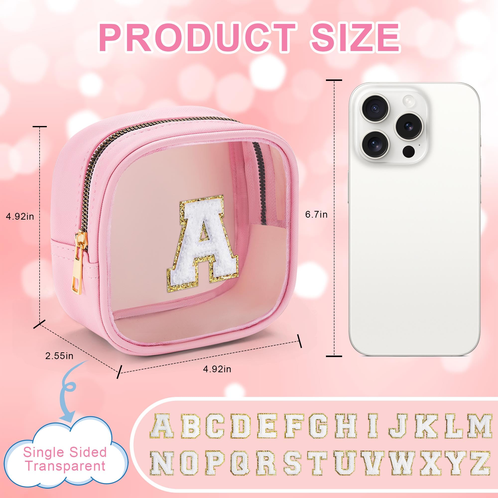 YOOLIFE Mini Initial Makeup Bag – Clear Travel Cosmetic Bag, Pink J