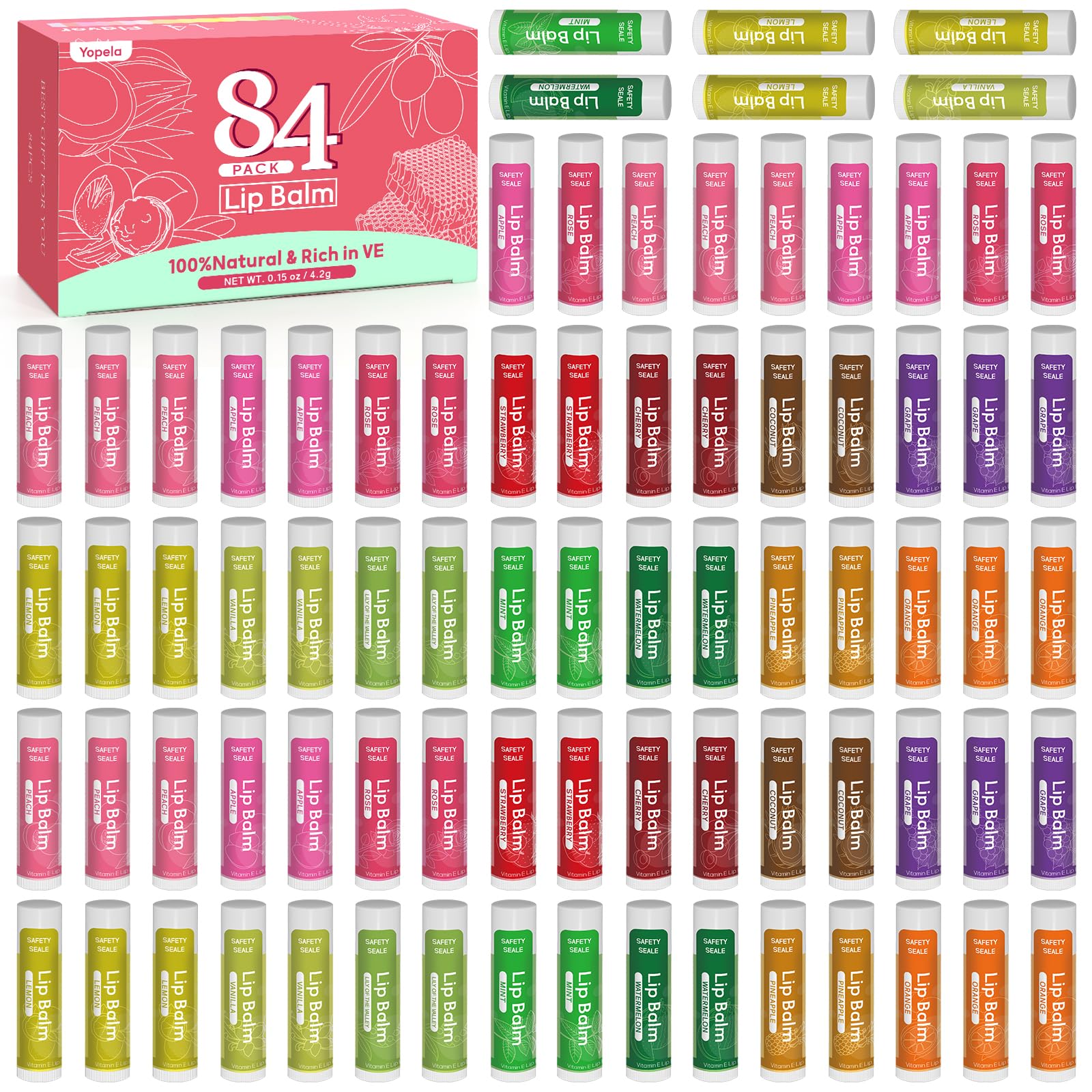 Yopela 84 Pack Lip Balm Bulk Variety Set – 14 Flavors, Hydrating & Natural