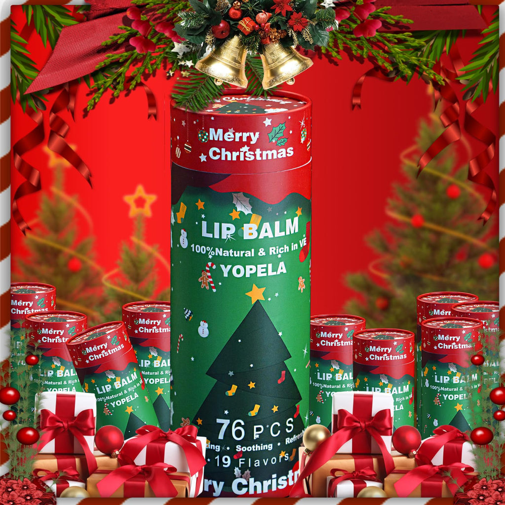 Yopela 76-Pack Christmas Lip Balm Bulk – 19 Flavors, Vitamin E & Coconut Oil