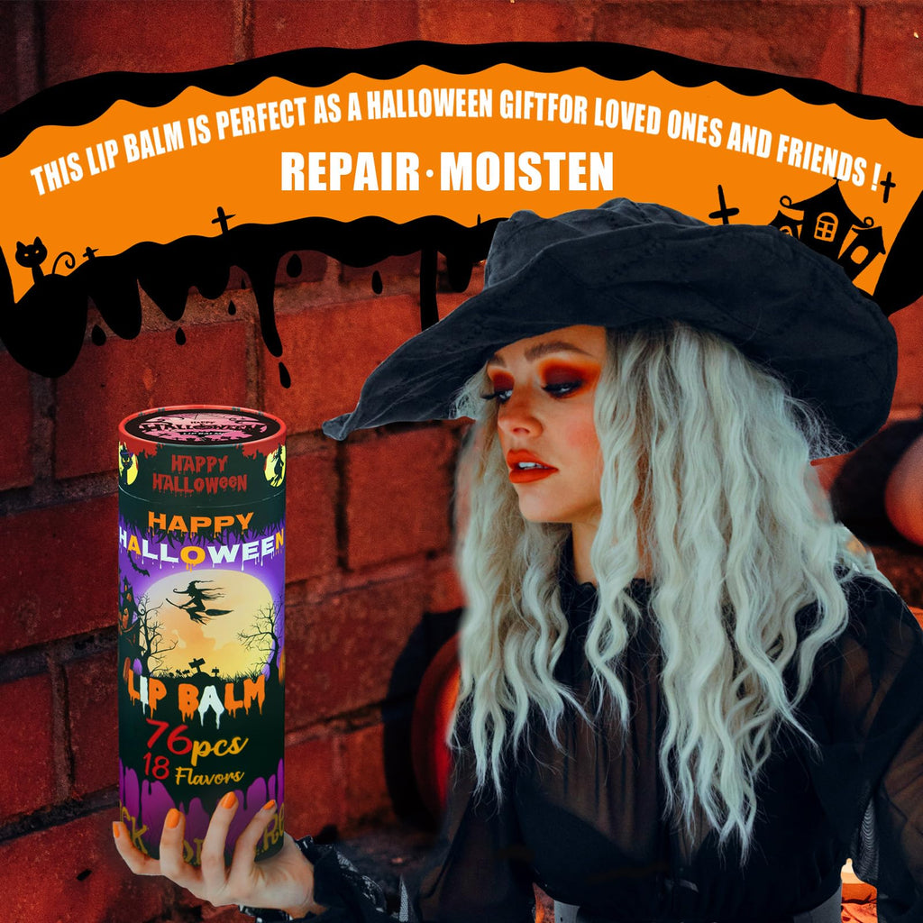 Yopela 76-Pack Halloween Lip Balm Bulk – Vitamin E, Coconut Oil, 18 Flavors, Non-GMO