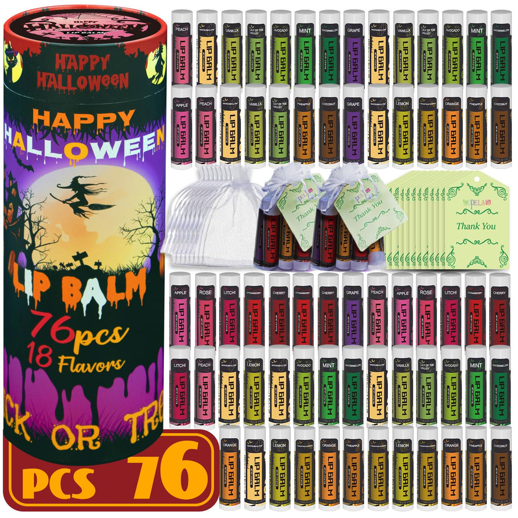 Yopela 76-Pack Halloween Lip Balm Bulk with Vitamin E & Coconut Oil – Moisturizing, Soothing, and Repairing Lip Care