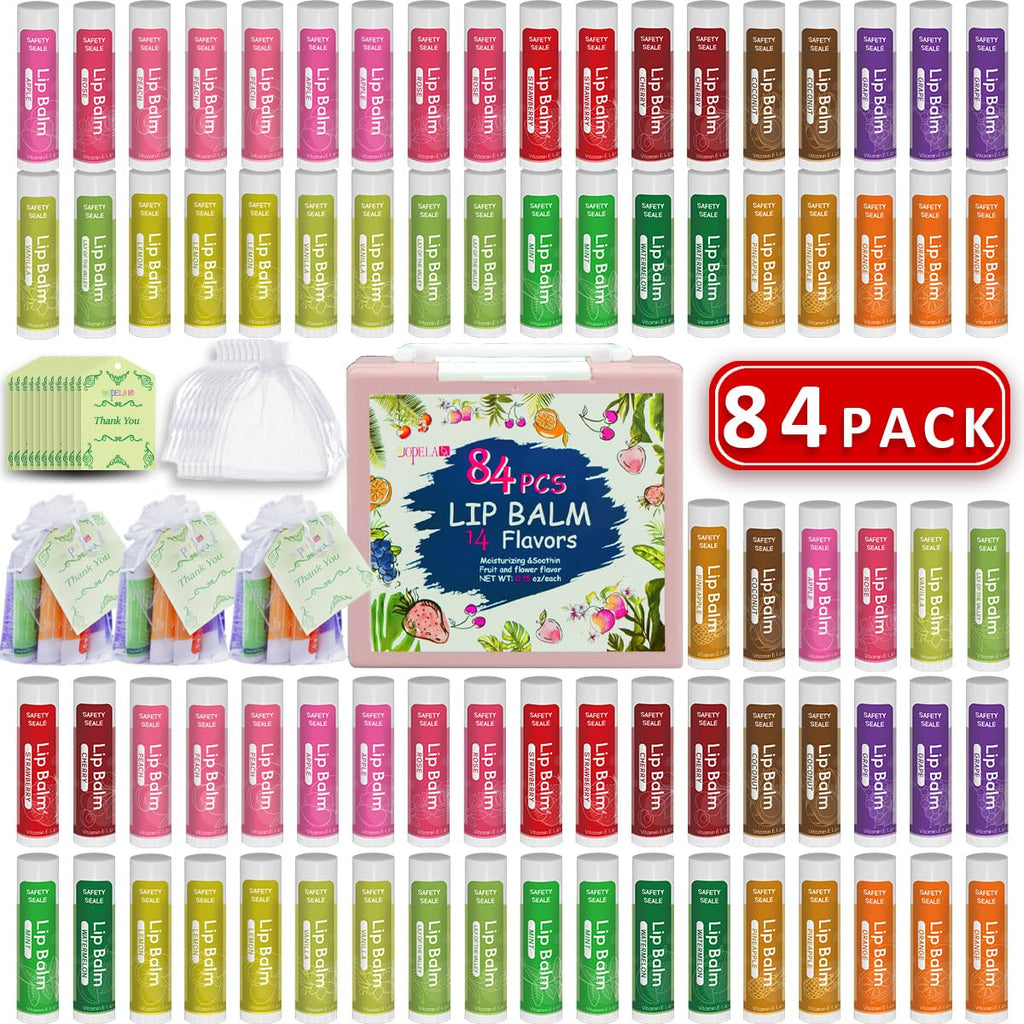 Yopela 84-Pack Natural Lip Balm with Vitamin E & Coconut Oil – 14 Flavors