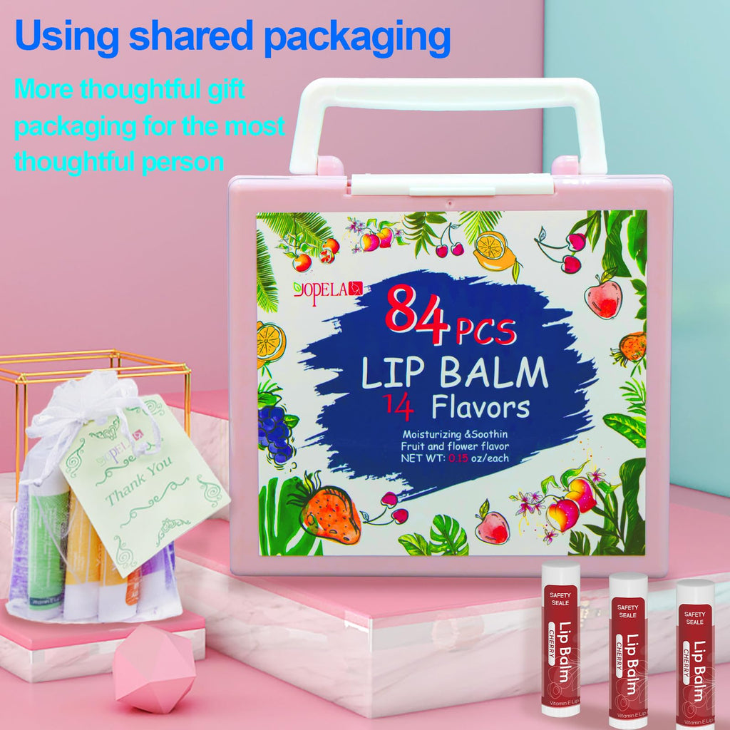 Yopela 84-Pack Natural Lip Balm with Vitamin E & Coconut Oil – 14 Flavors