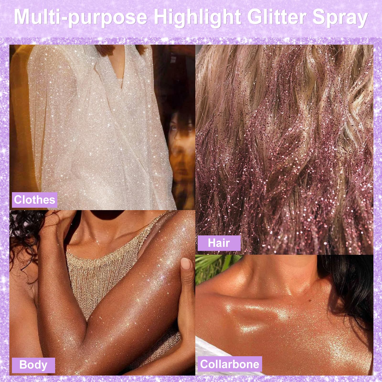 YOSCA Body Glitter Spray 150ML – Holographic Sparkle for Hair, Skin & Clothes