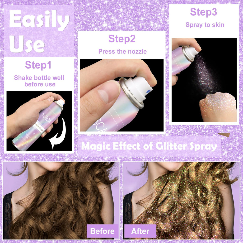 YOSCA Body Glitter Spray 150ML – Holographic Sparkle for Hair, Skin & Clothes