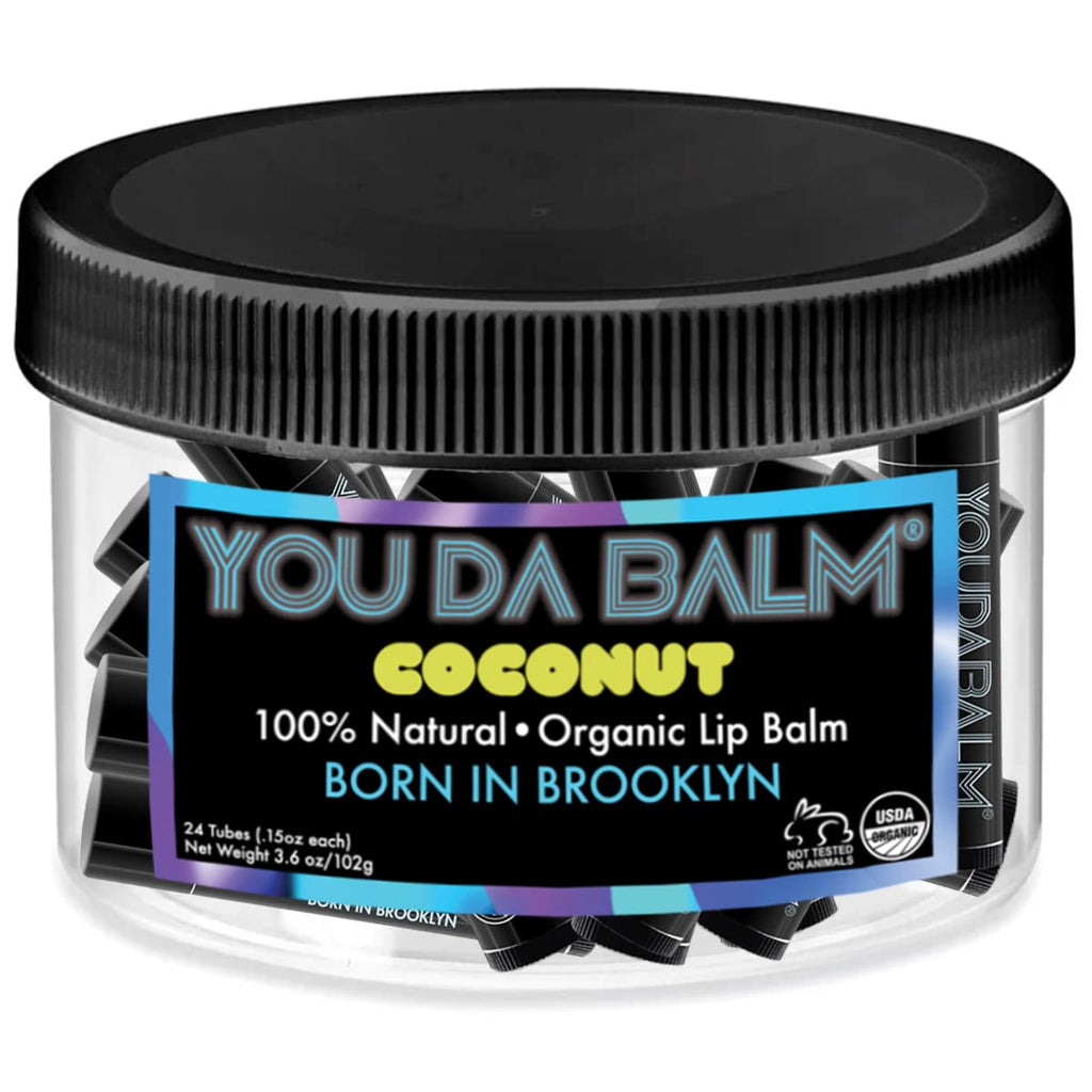 You Da Balm Organic Lip Balm – Coconut Flavor | USDA Certified 100% Natural Lip Moisturizer (24-Tube Jar)