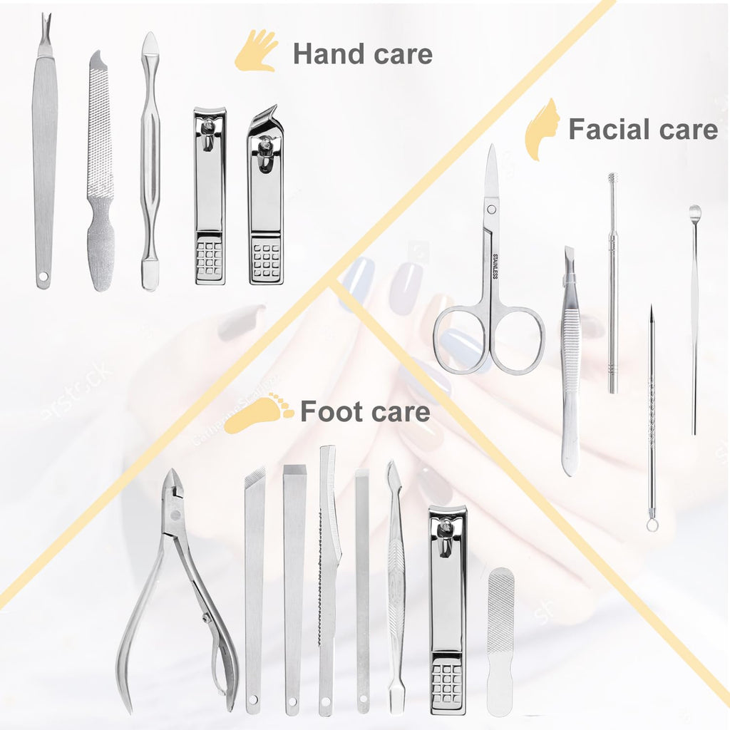 Yougai 18-Piece Nail Clippers Set – Stainless Steel Manicure Kit with Luxury Travel Case