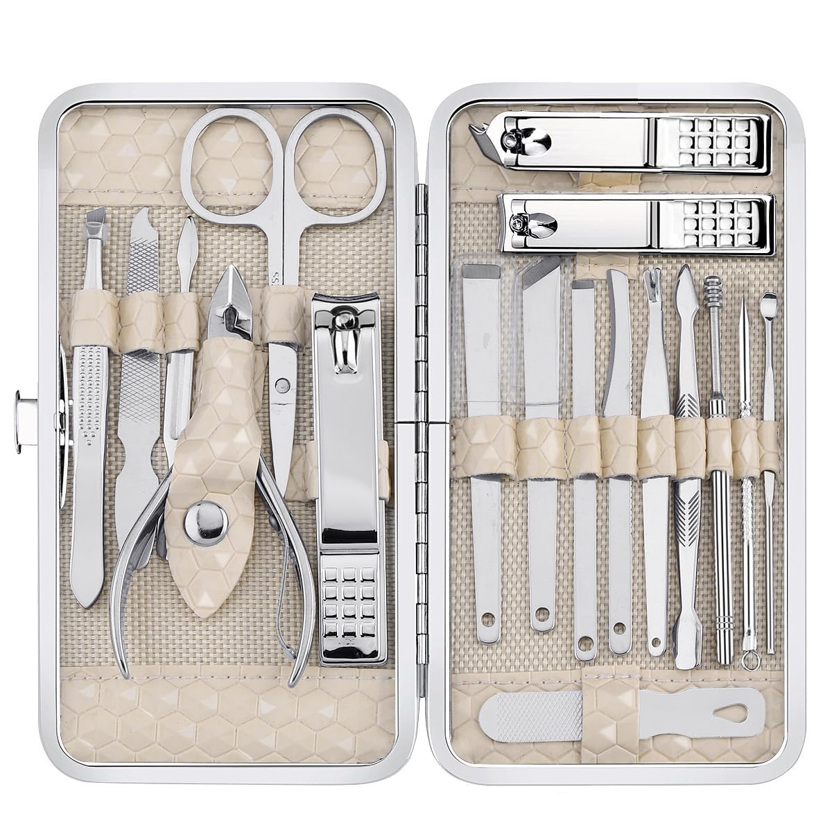 Yougai 18-Piece Nail Clippers Set – Stainless Steel Manicure Kit with Luxury Travel Case