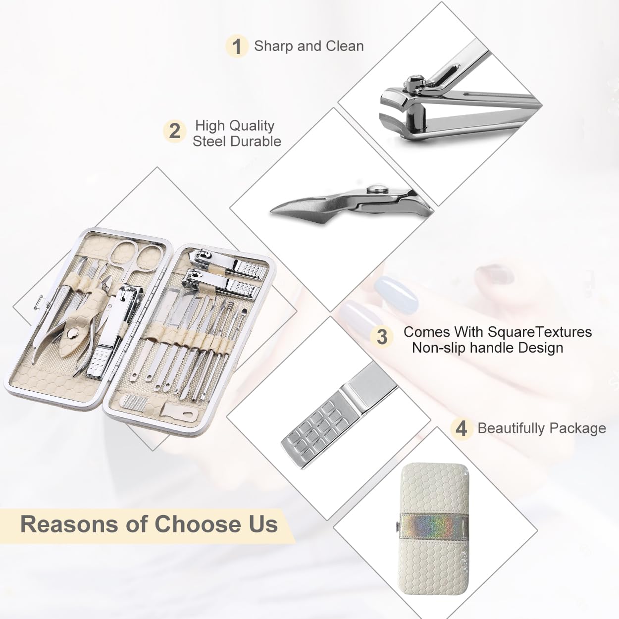 Yougai 18-Piece Nail Clippers Set – Stainless Steel Manicure Kit with Luxury Travel Case