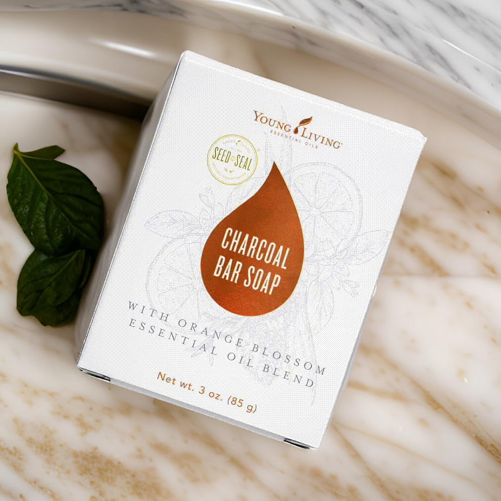 Young Living Charcoal Bar Soap - 3 oz for Acne-Prone & Oily Skin with Orange Blossom