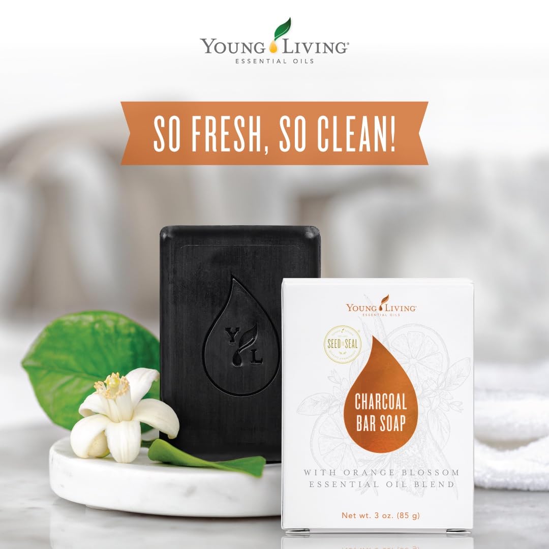 Young Living Charcoal Bar Soap - 3 oz for Acne-Prone & Oily Skin with Orange Blossom