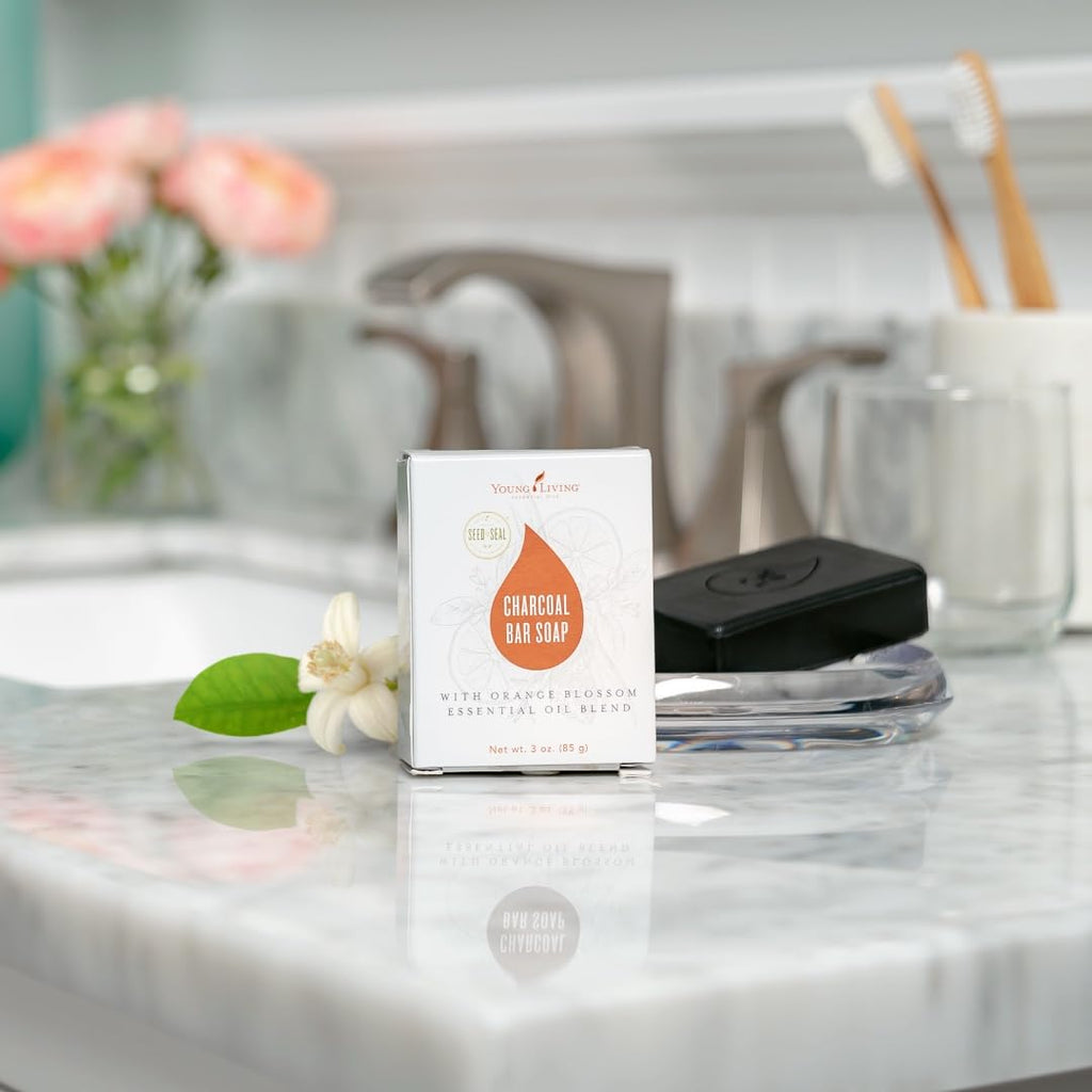 Young Living Charcoal Bar Soap - 3 oz for Acne-Prone & Oily Skin with Orange Blossom