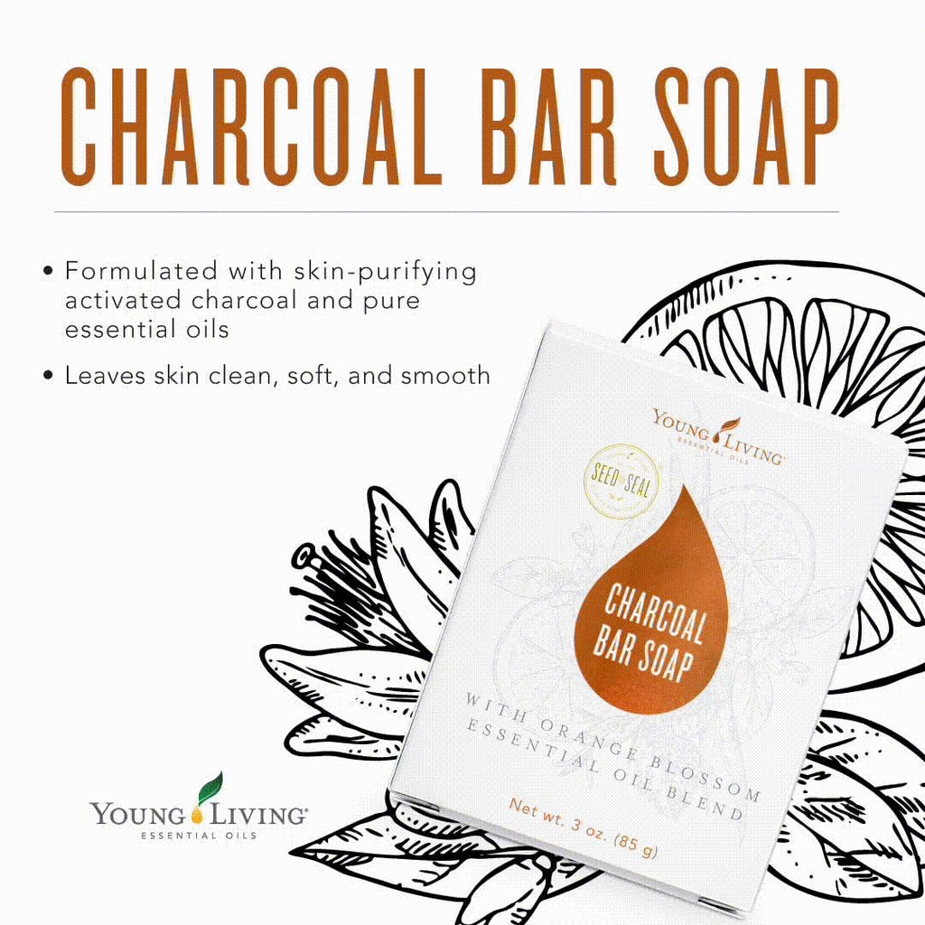 Young Living Charcoal Bar Soap - 3 oz for Acne-Prone & Oily Skin with Orange Blossom