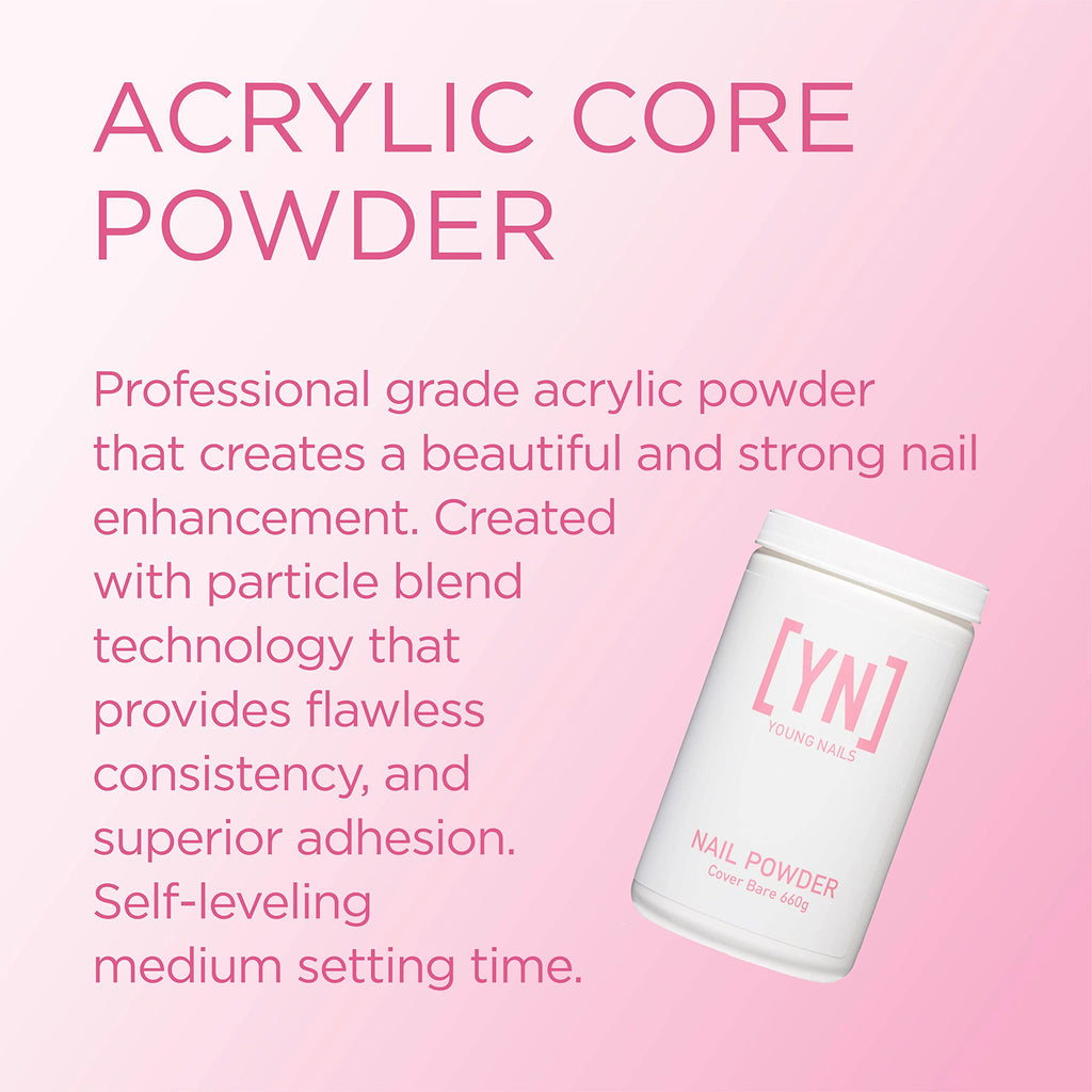 Young Nails Acrylic Core Powder – Self-Leveling Nail Powder (Pink/Nude/Clear), 660g, Professional Grade