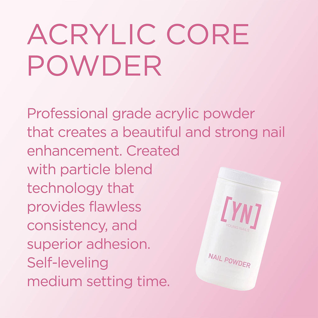 Young Nails Acrylic Core Powder – Self-Leveling Nail Powder, 660g, Clear/Nude/Pink/White