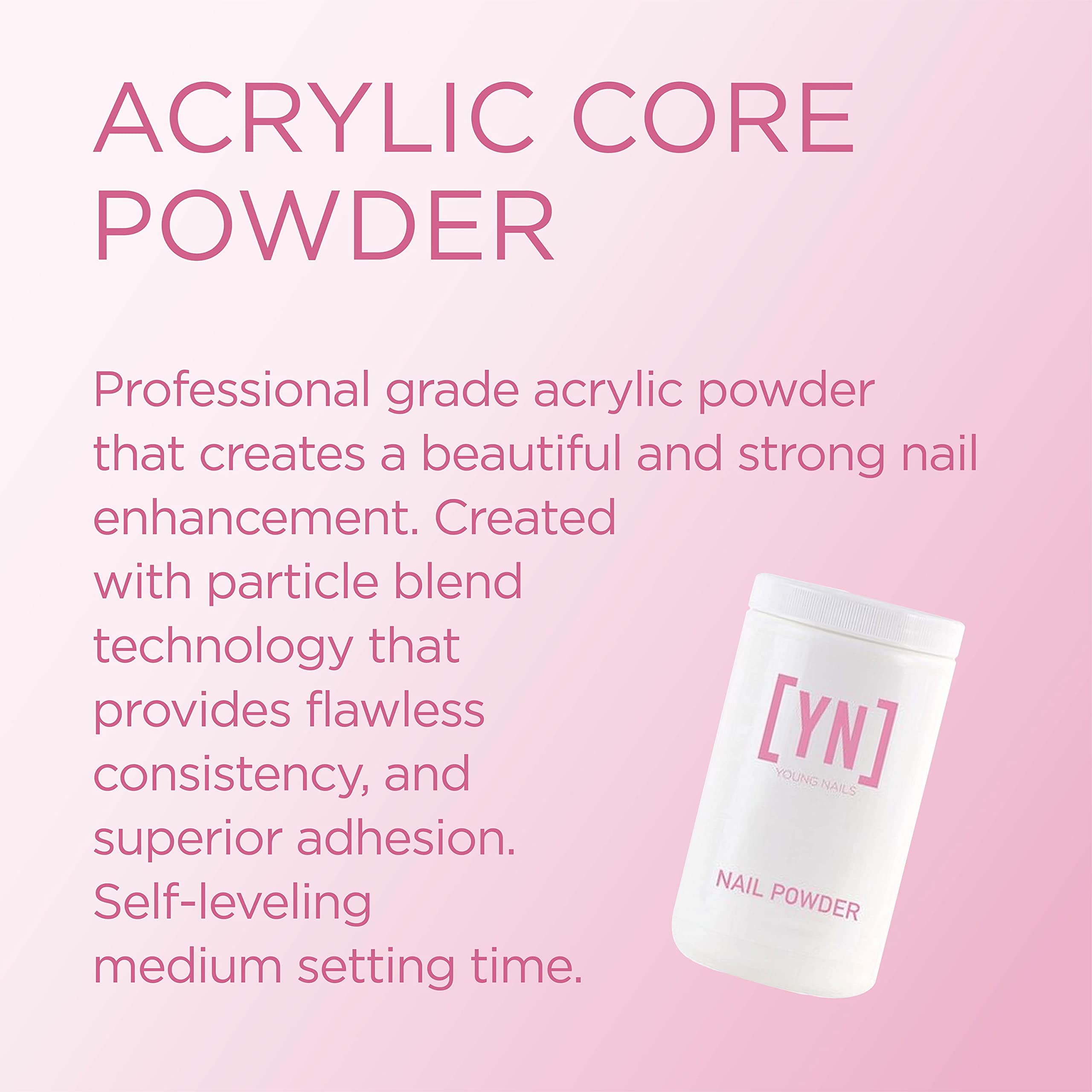 Young Nails Acrylic Core Powder – Self-Leveling Nail Powder, 660g, Clear/Nude/Pink/White